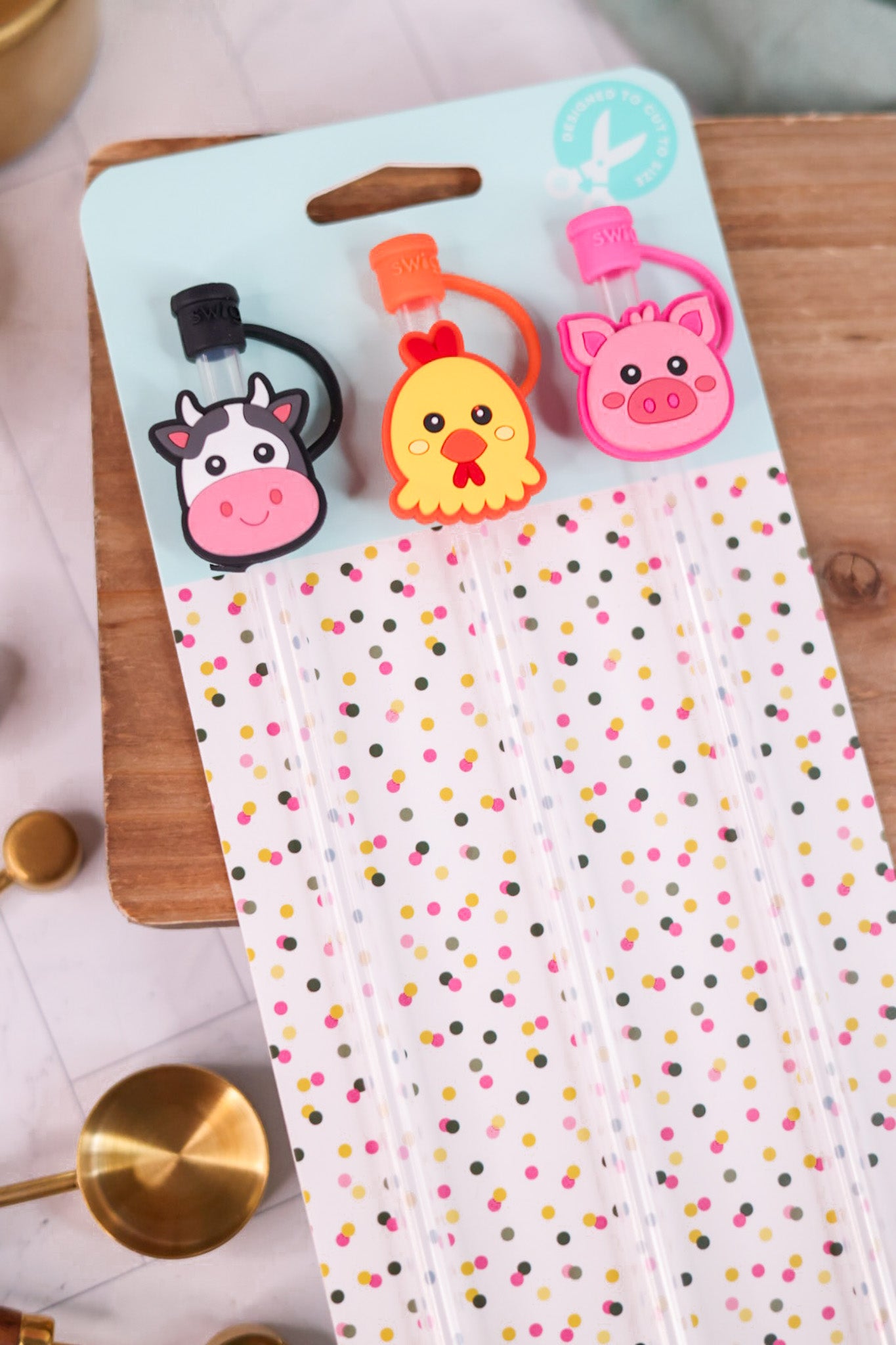 Farm Animals Straw Topper Set