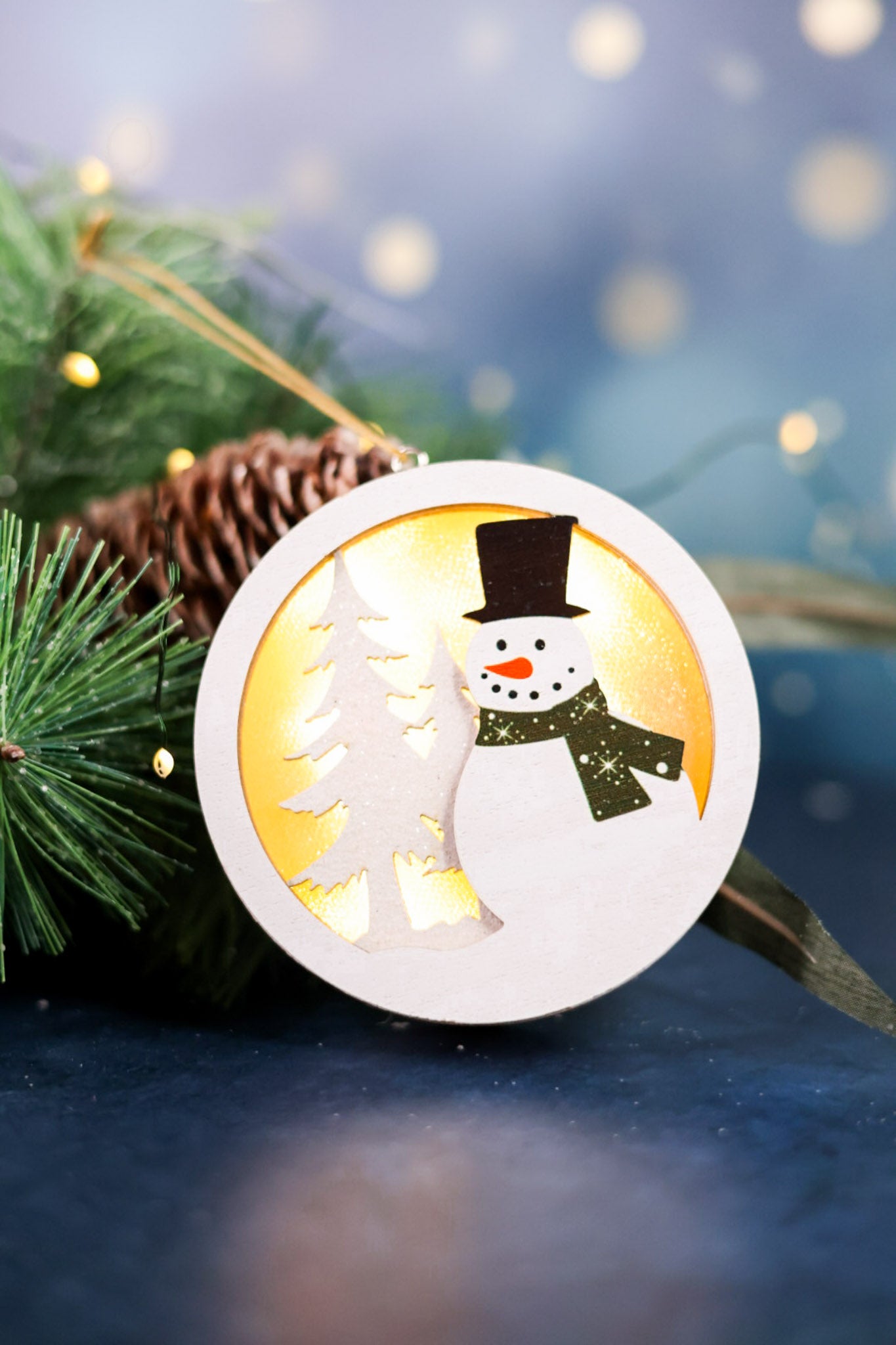 Lighted Snowman Round Ornament