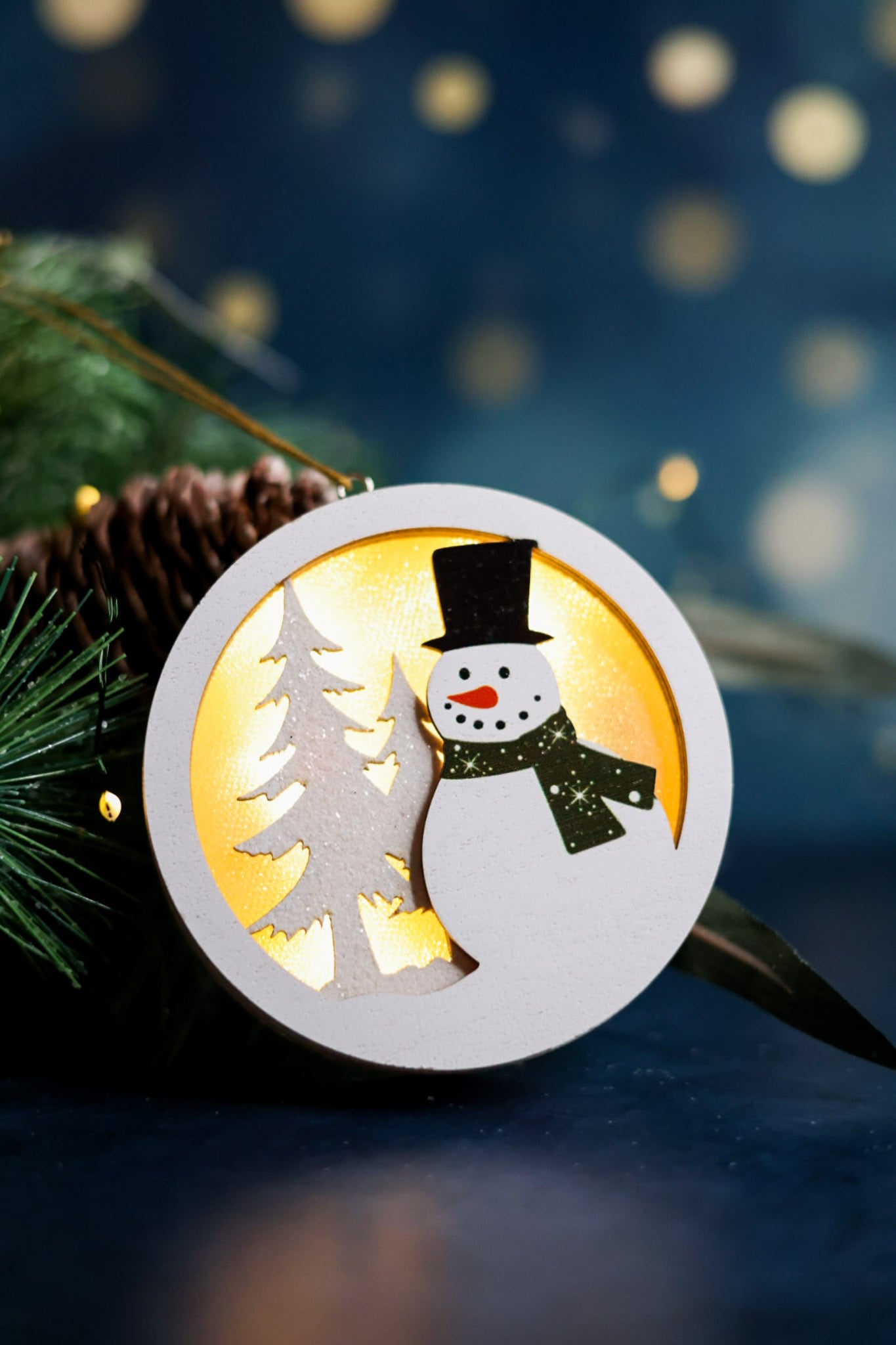 Lighted Snowman Round Ornament