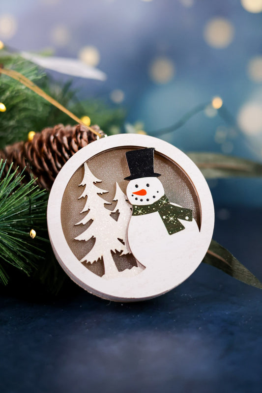 Lighted Snowman Round Ornament