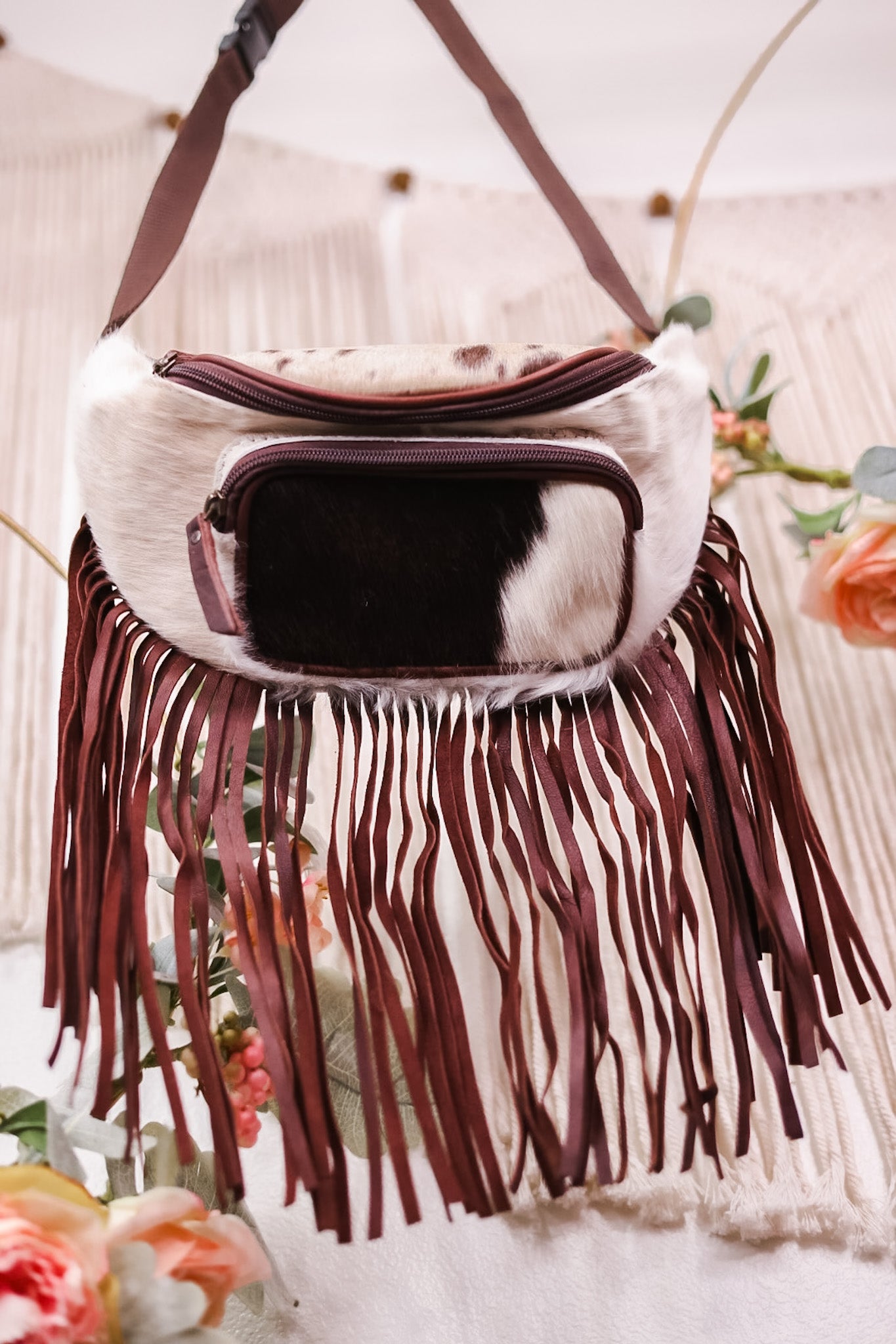Cowhide Fanny Pack with Leather Fringe Detailing