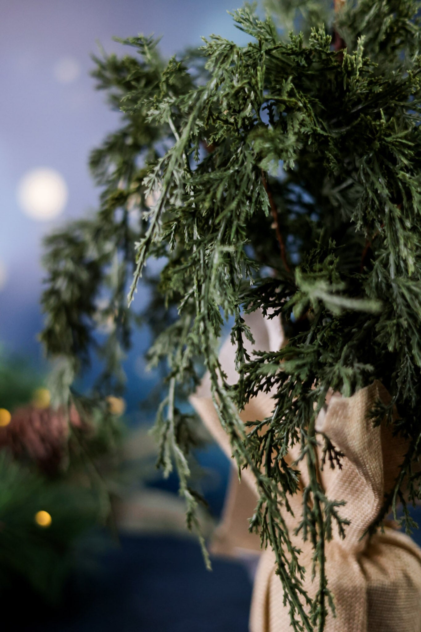 Faux Dark Green Juniper Burlap Sack Tree