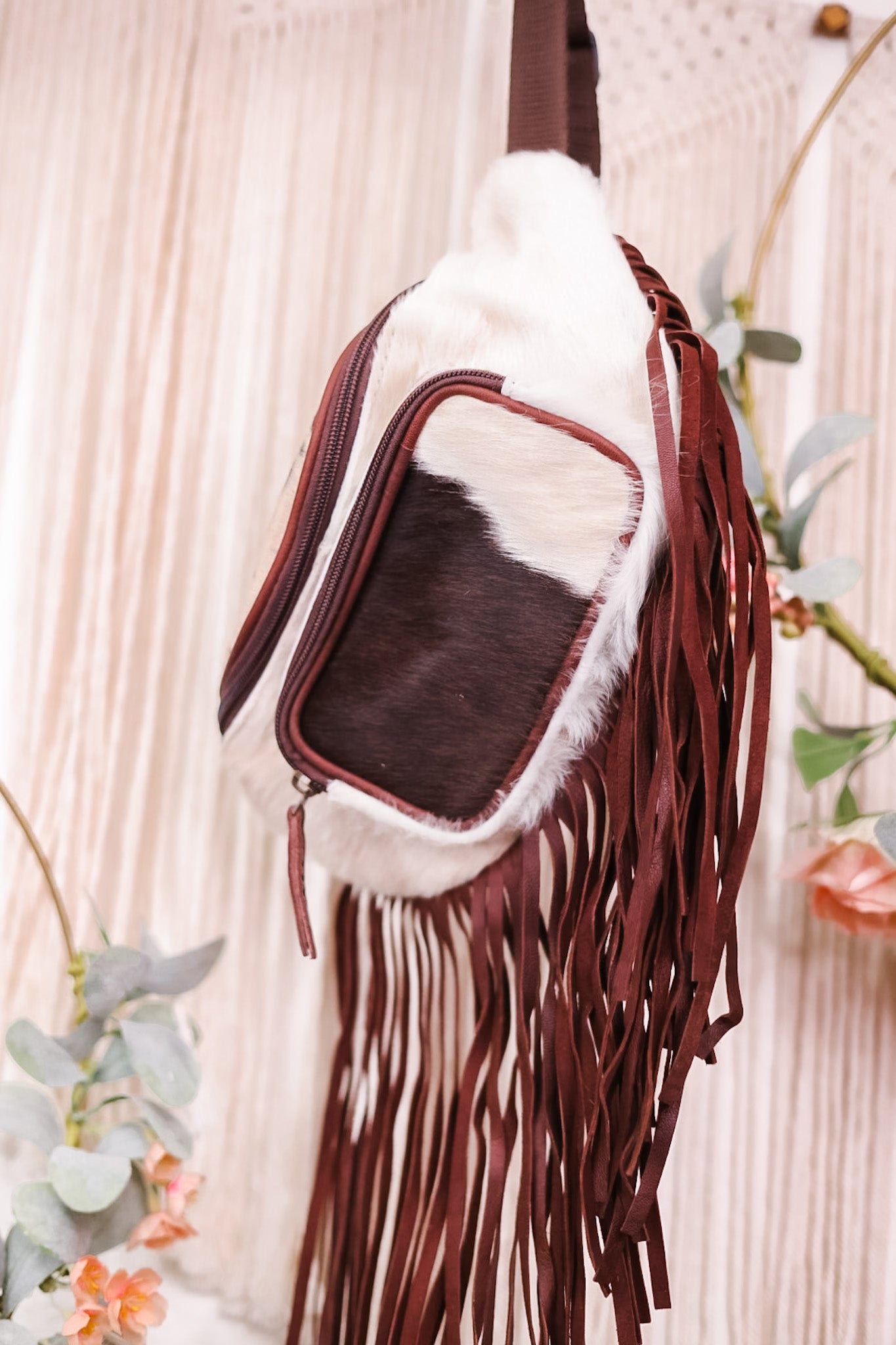 Cowhide Fanny Pack with Leather Fringe Detailing