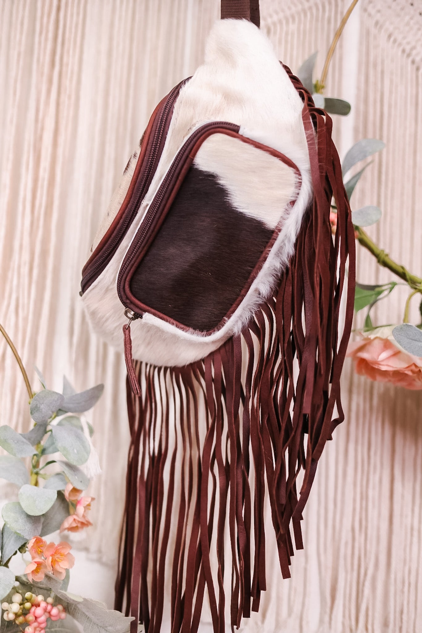 Cowhide Fanny Pack with Leather Fringe Detailing