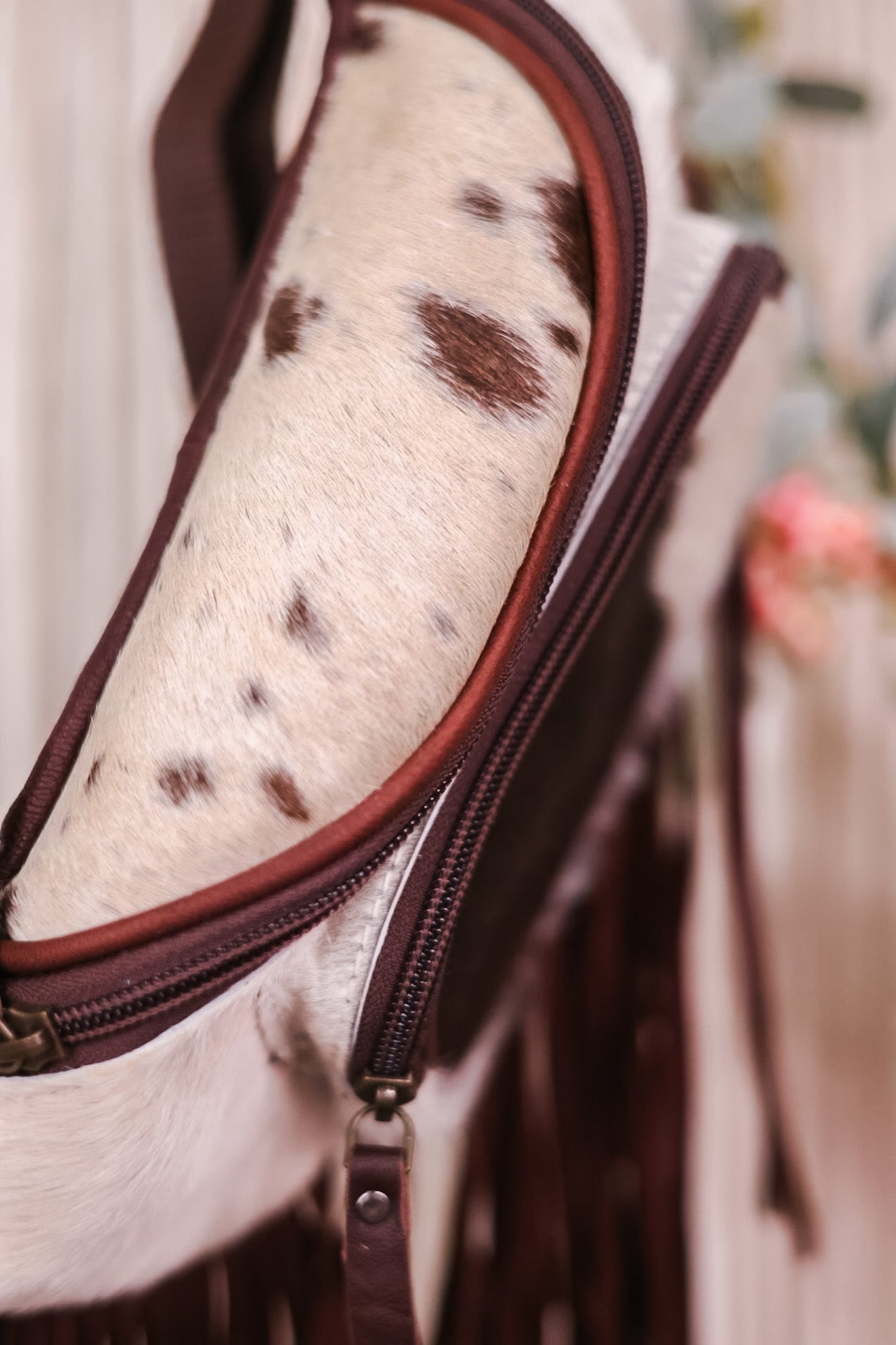Cowhide Fanny Pack with Leather Fringe Detailing