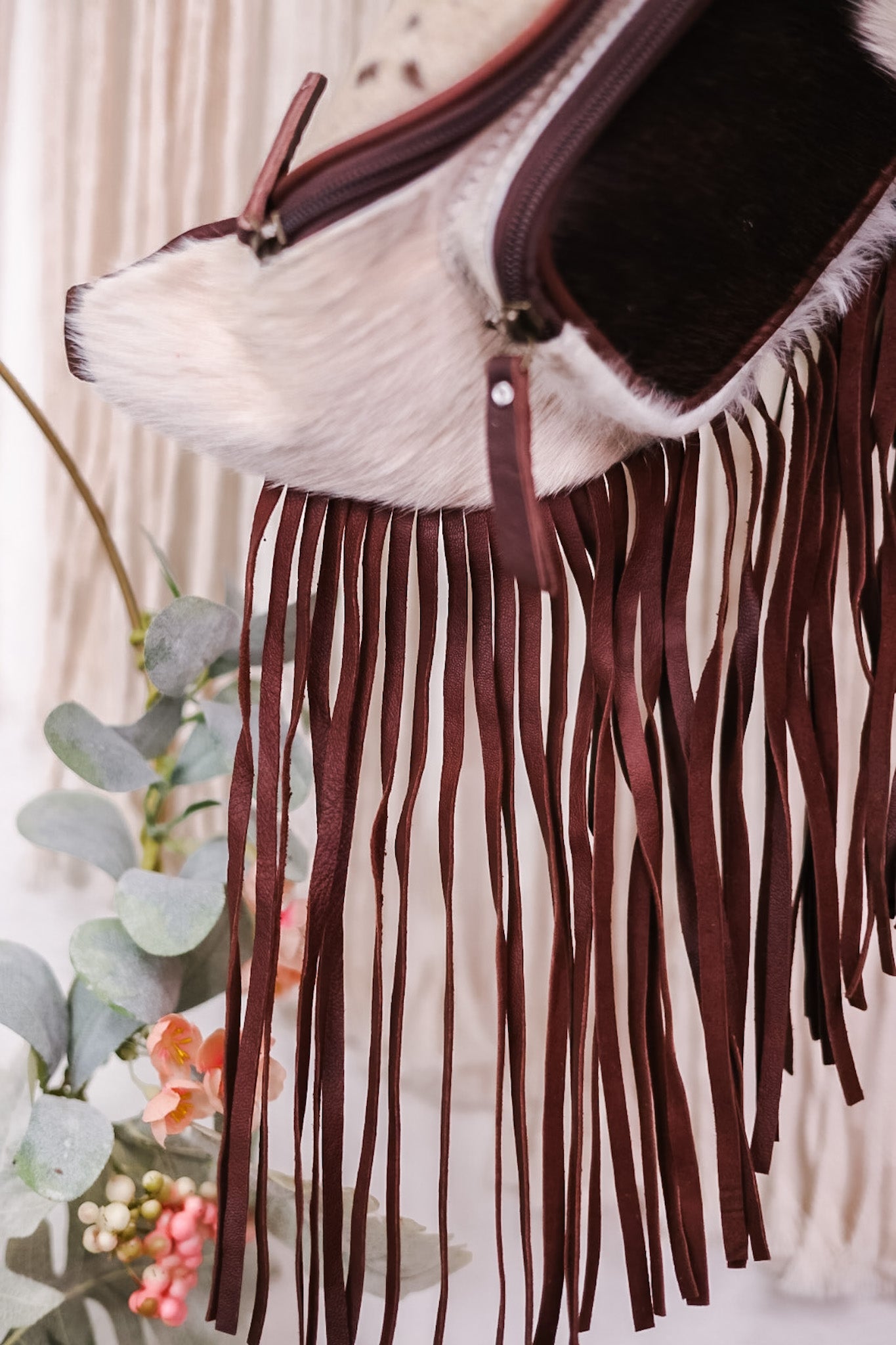 Cowhide Fanny Pack with Leather Fringe Detailing