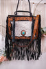 Cowhide and Turquoise Tote Bag with Hand Tooled Leather