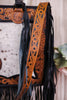 Cowhide and Turquoise Tote Bag with Hand Tooled Leather