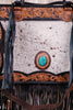 Cowhide and Turquoise Tote Bag with Hand Tooled Leather