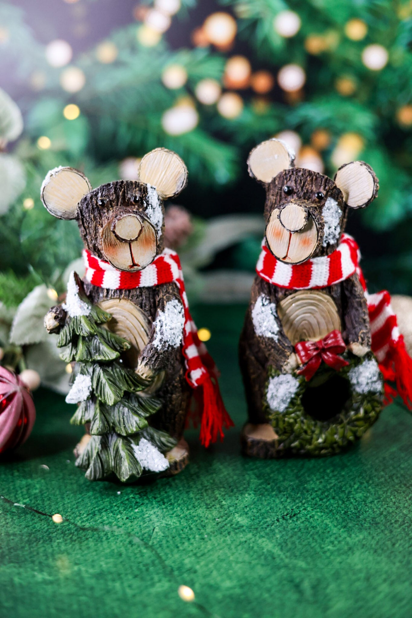 Resin Wood Bark Finish Bear Tabletop Christmas Decor (2 Styles)