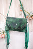 Emerald Green Crossbody Bag with Metal and Stone Accents