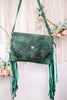 Emerald Green Crossbody Bag with Metal and Stone Accents
