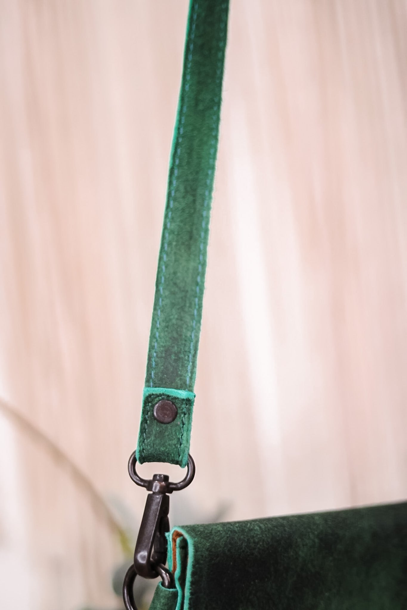 Emerald Green Crossbody Bag with Metal and Stone Accents
