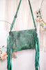 Emerald Green Crossbody Bag with Metal and Stone Accents