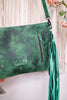 Emerald Green Crossbody Bag with Metal and Stone Accents