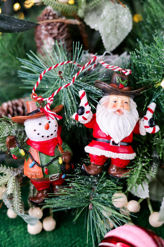 Western Christmas Santa & Frosty Resin Ornaments (2 Styles)