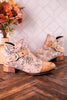 Beige Painted & Embossed Leather Ankle Boots