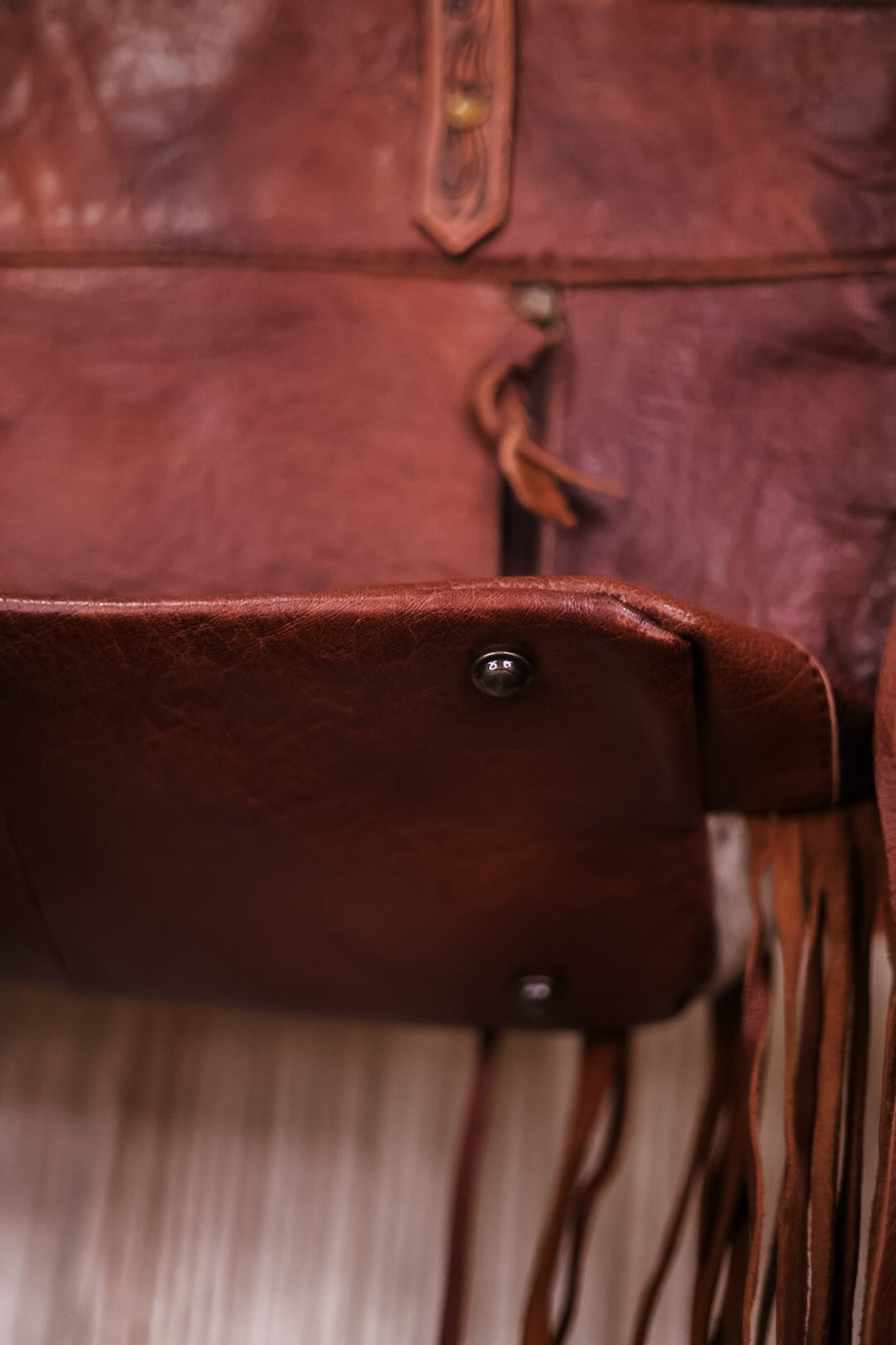 Cowhide Tote Bag with Leather Fringe and Accents