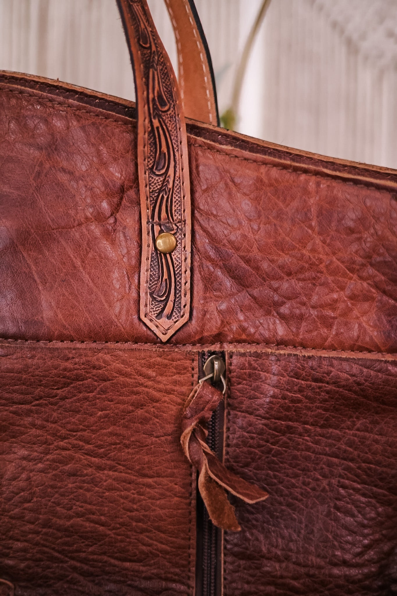 Cowhide Tote Bag with Leather Fringe and Accents