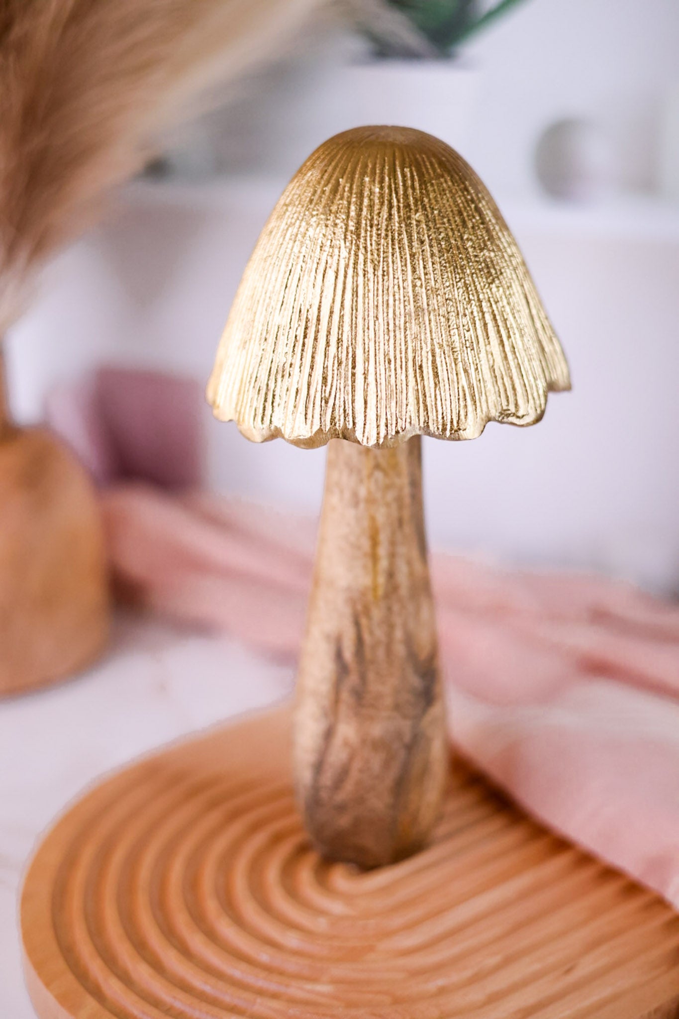 Aluminum and Mango Wood Decorative Mushrooms (3 Sizes)