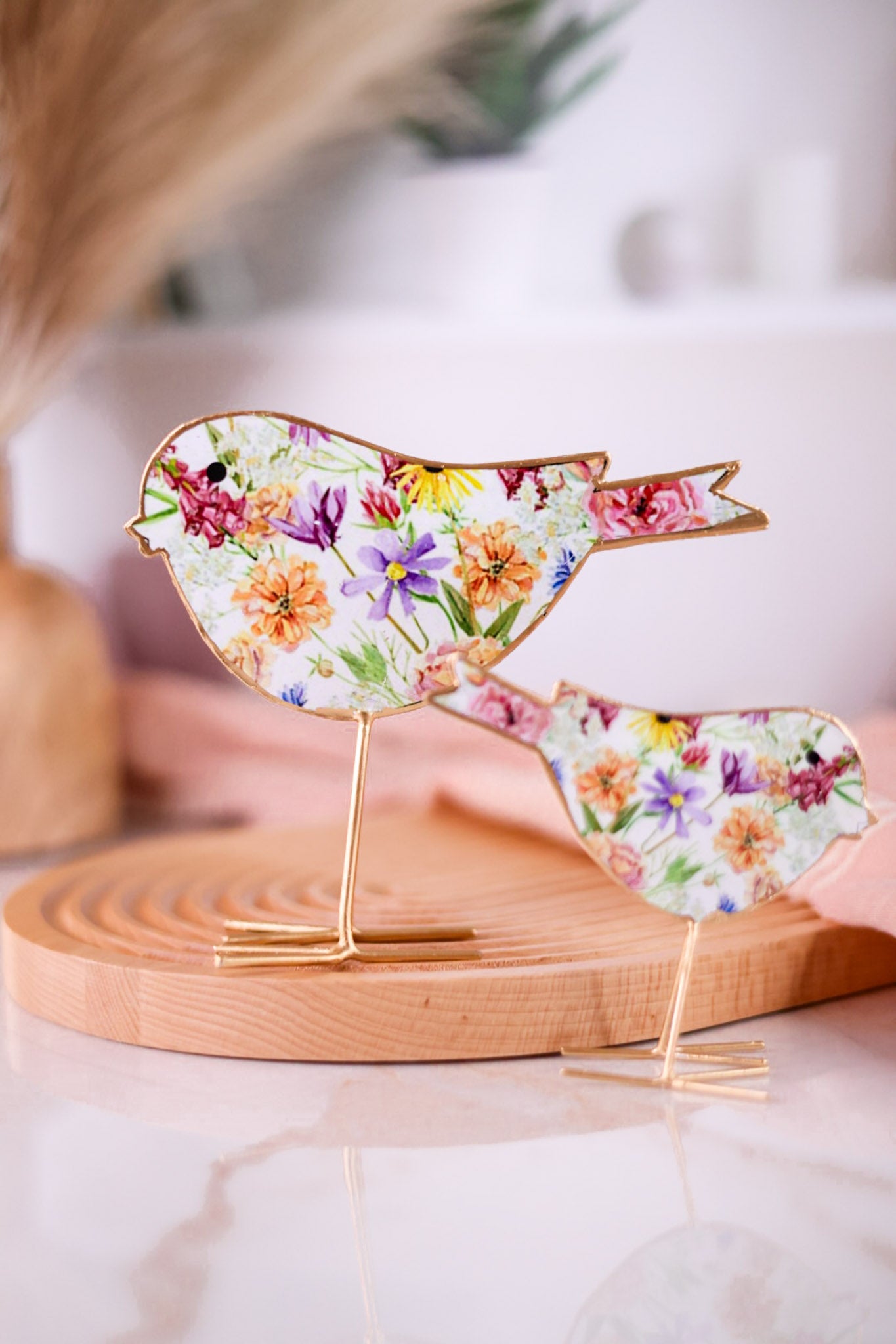 Wildflower Print Metal and Enamel Bird Figurine (2 Sizes)
