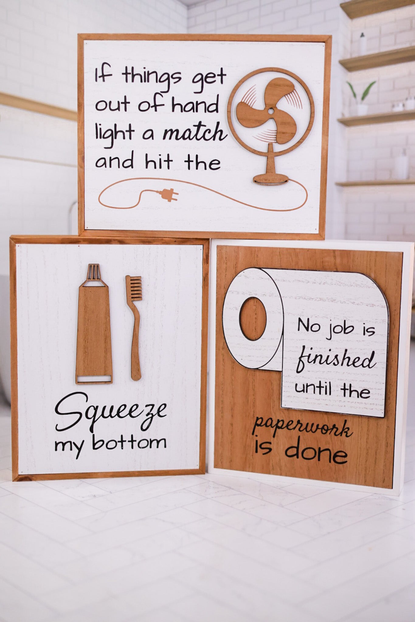 Wood Framed Bathroom Box Sign (3 Styles)