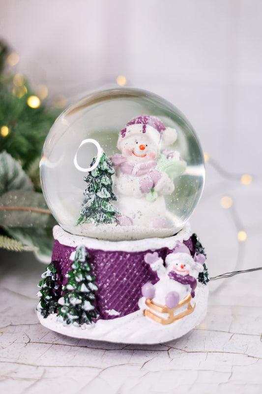 Purple Snowglobe With Snowman & Christmas Tree
