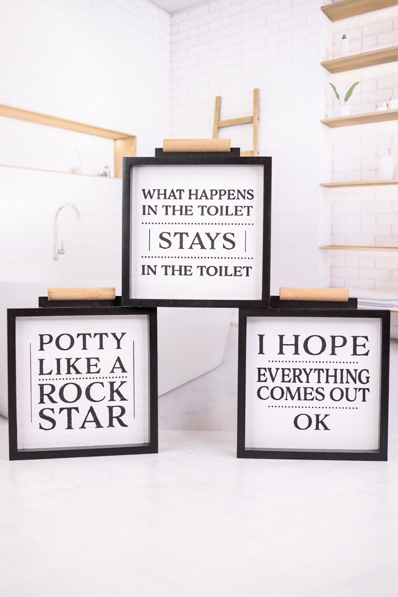 Wood Framed Bathroom Box Sign (3 Styles)