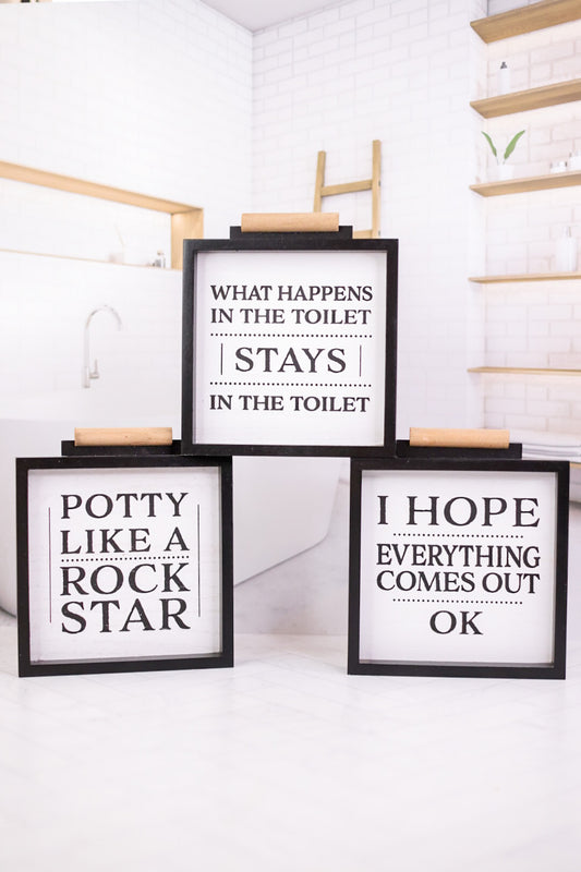 Wood Framed Bathroom Box Sign (3 Styles)