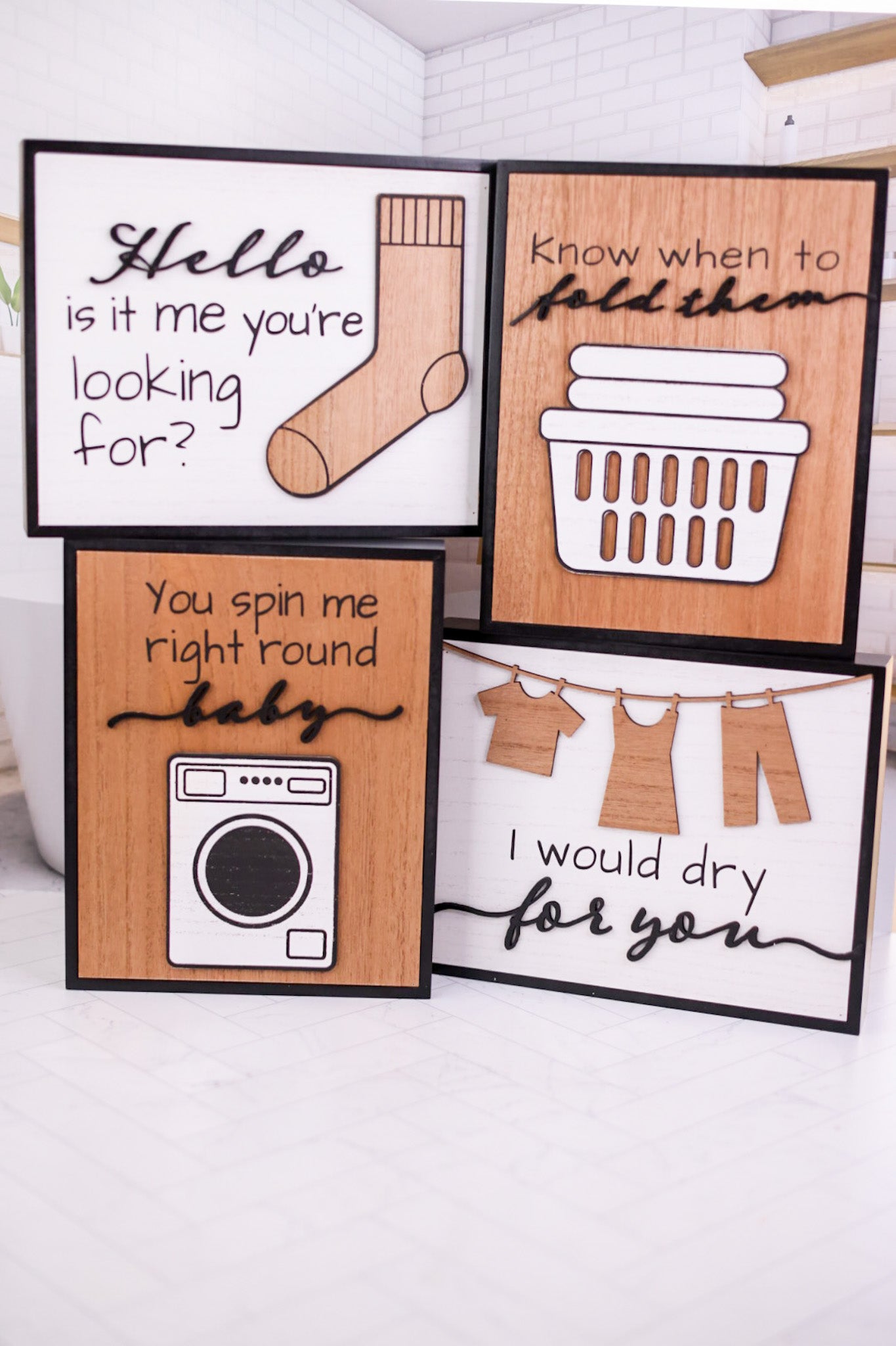 Wood Framed Laundry Box Sign (4 Styles)