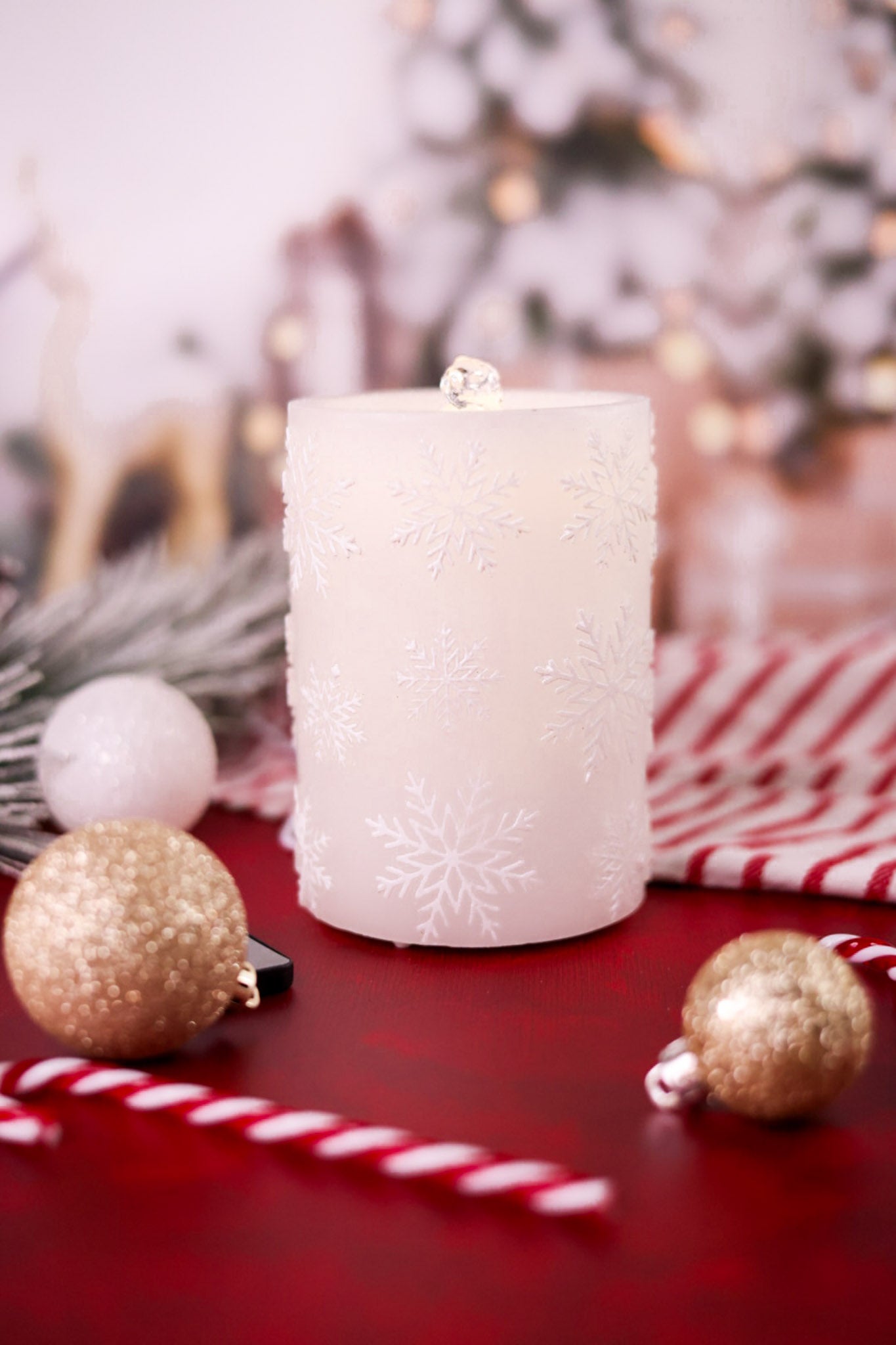 Gray & Snowflakes LED Water Fountain Candle