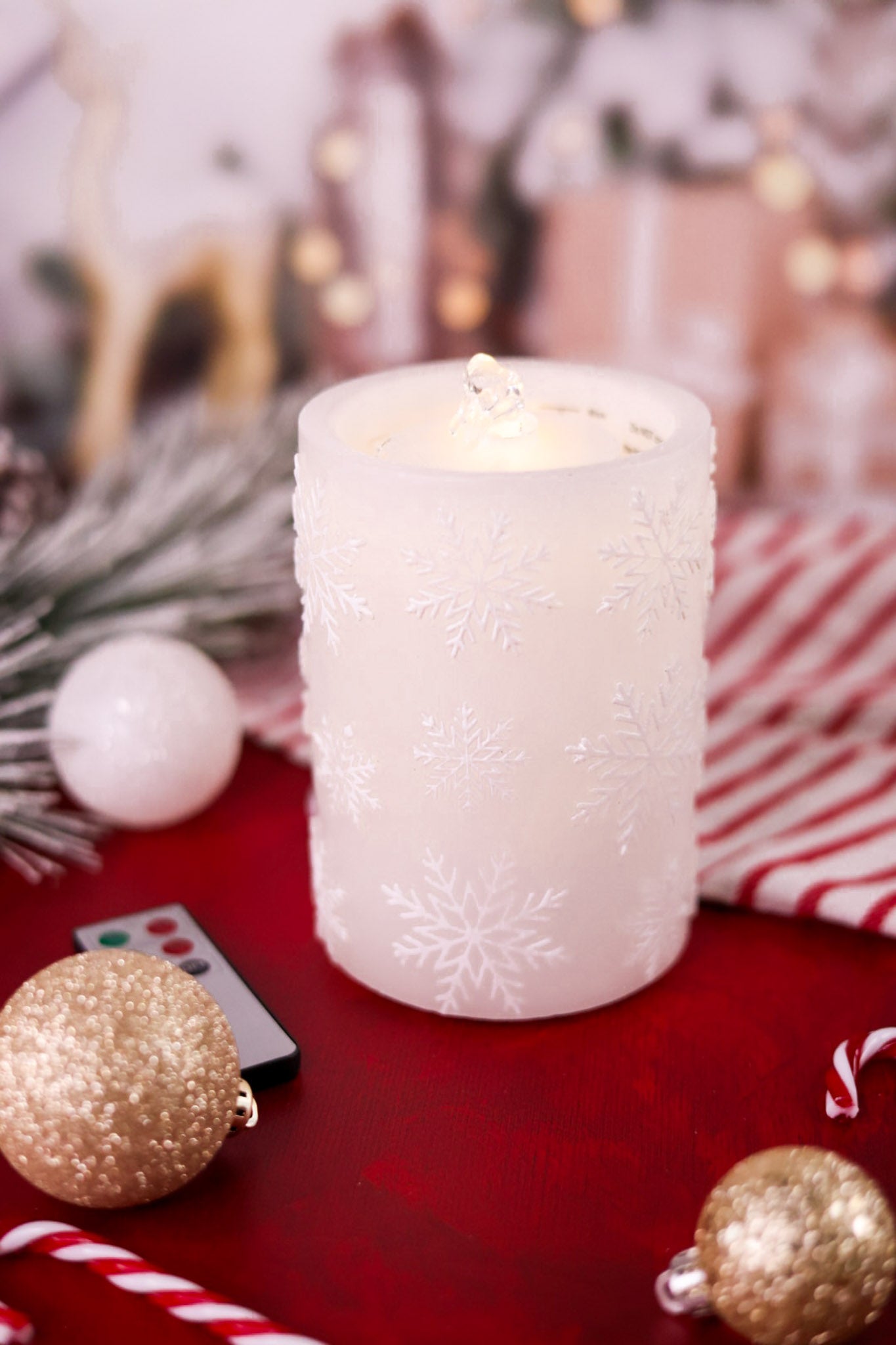 Gray & Snowflakes LED Water Fountain Candle