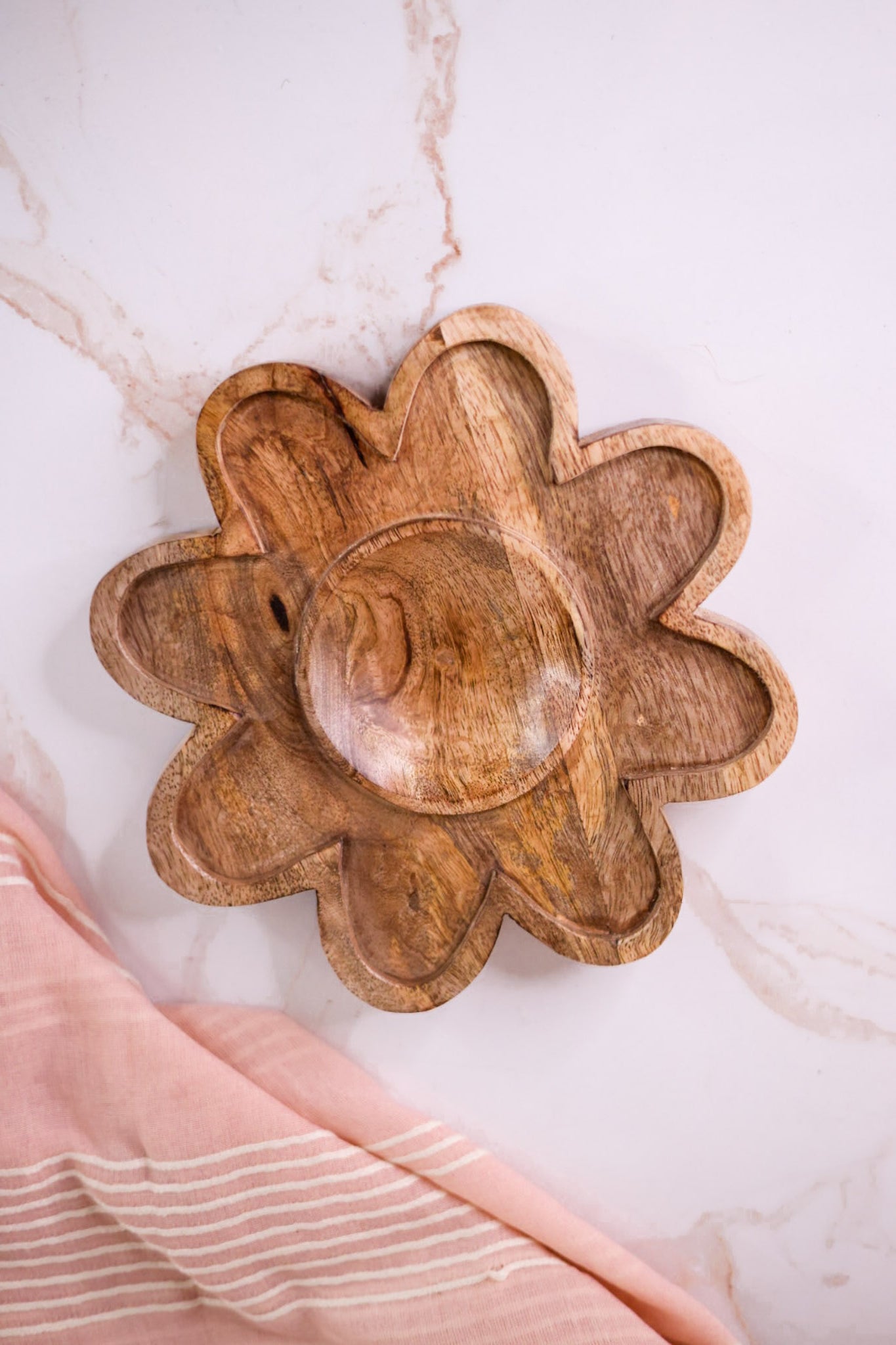 Mango Wood Flower Trinket Dish