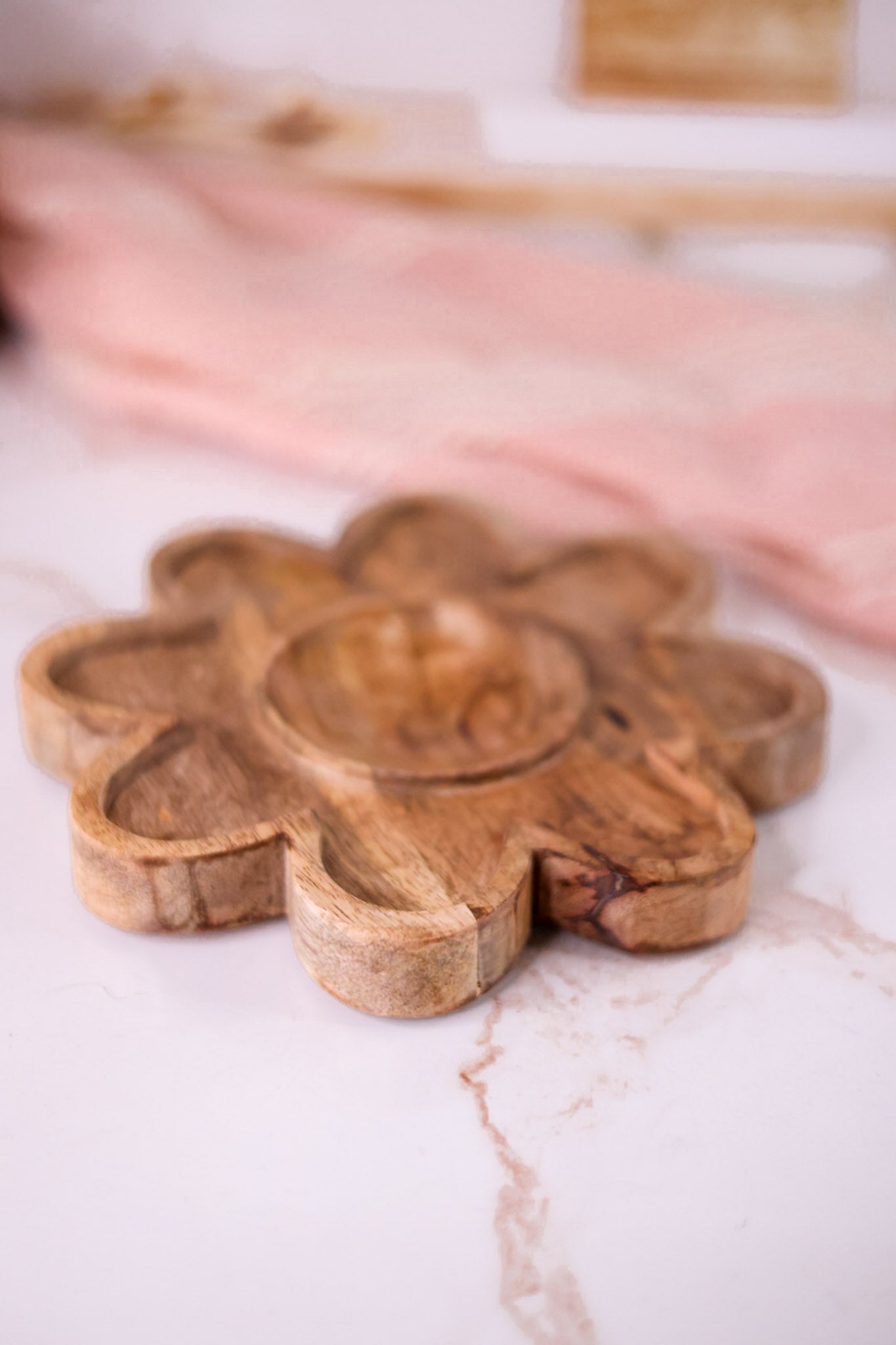 Mango Wood Flower Trinket Dish