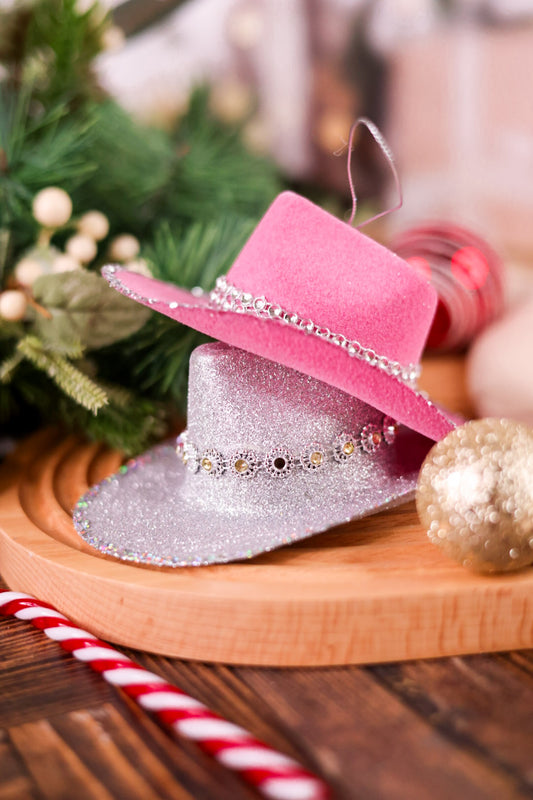 Glitter & Rhinestone Cowgirl Hat Ornaments (Two Colors)