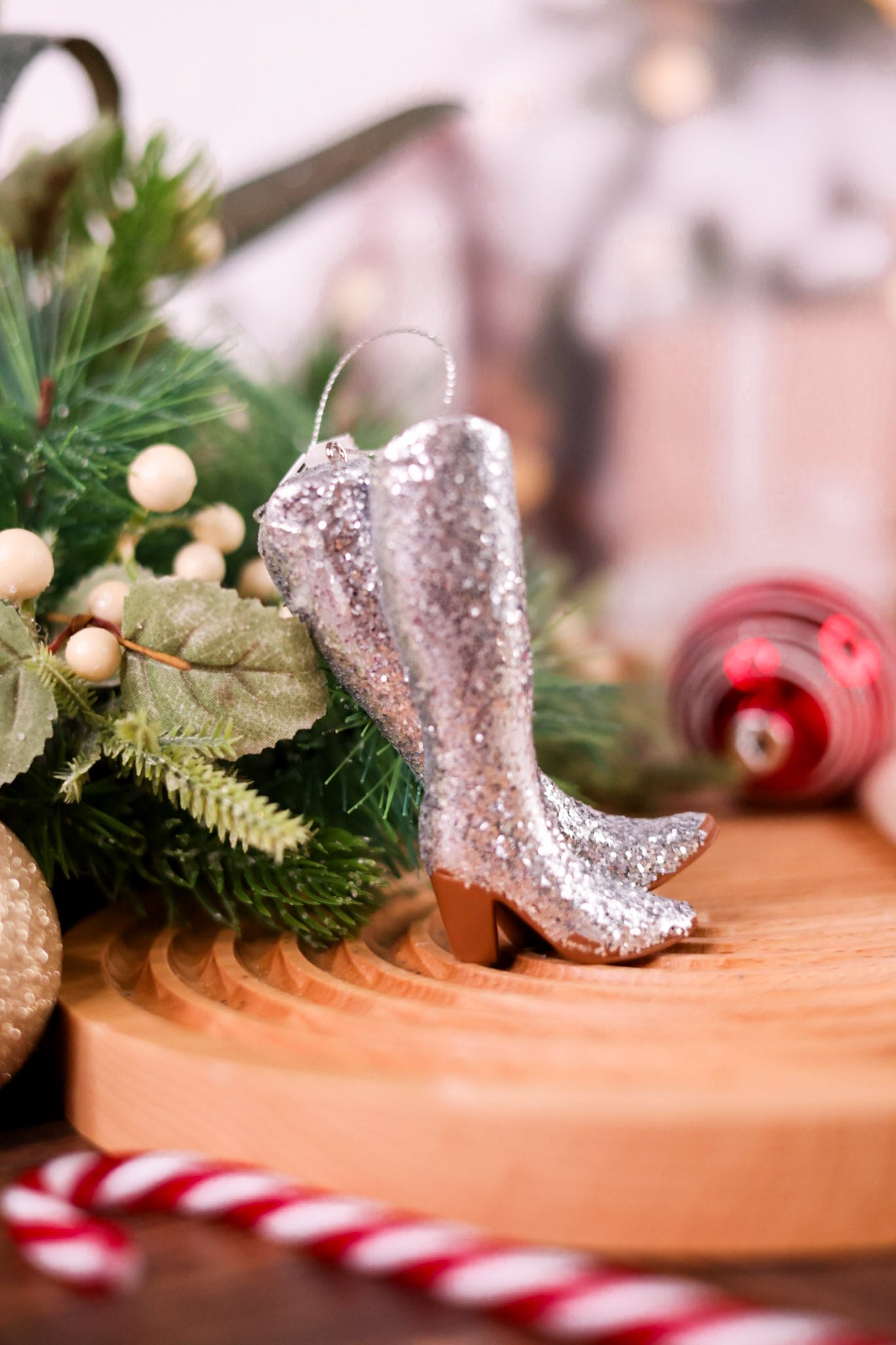Silver Glitter Cowboy Boots Ornament