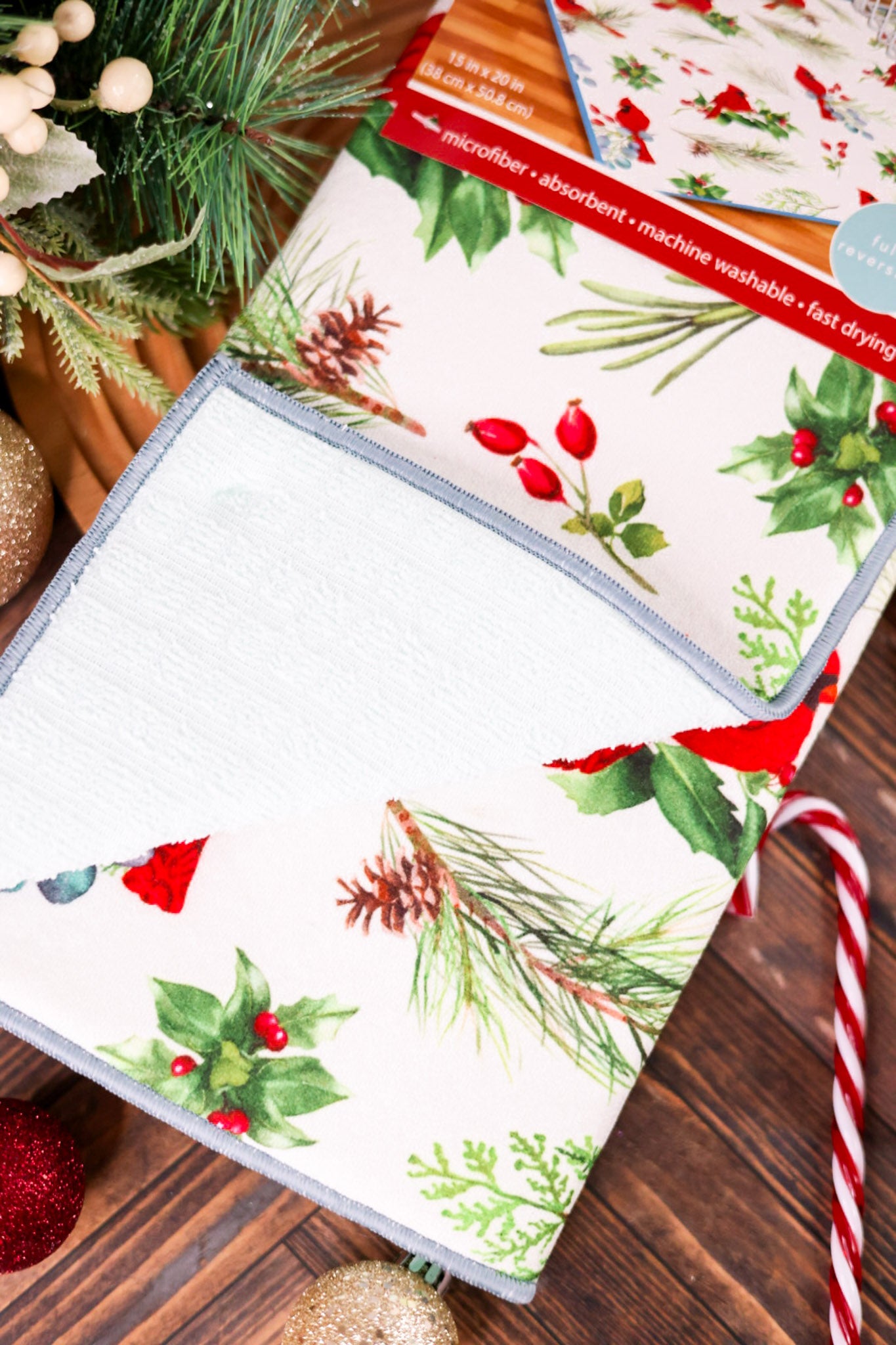 Winter Blue Cardinal Kitchen Counter Drying Mat