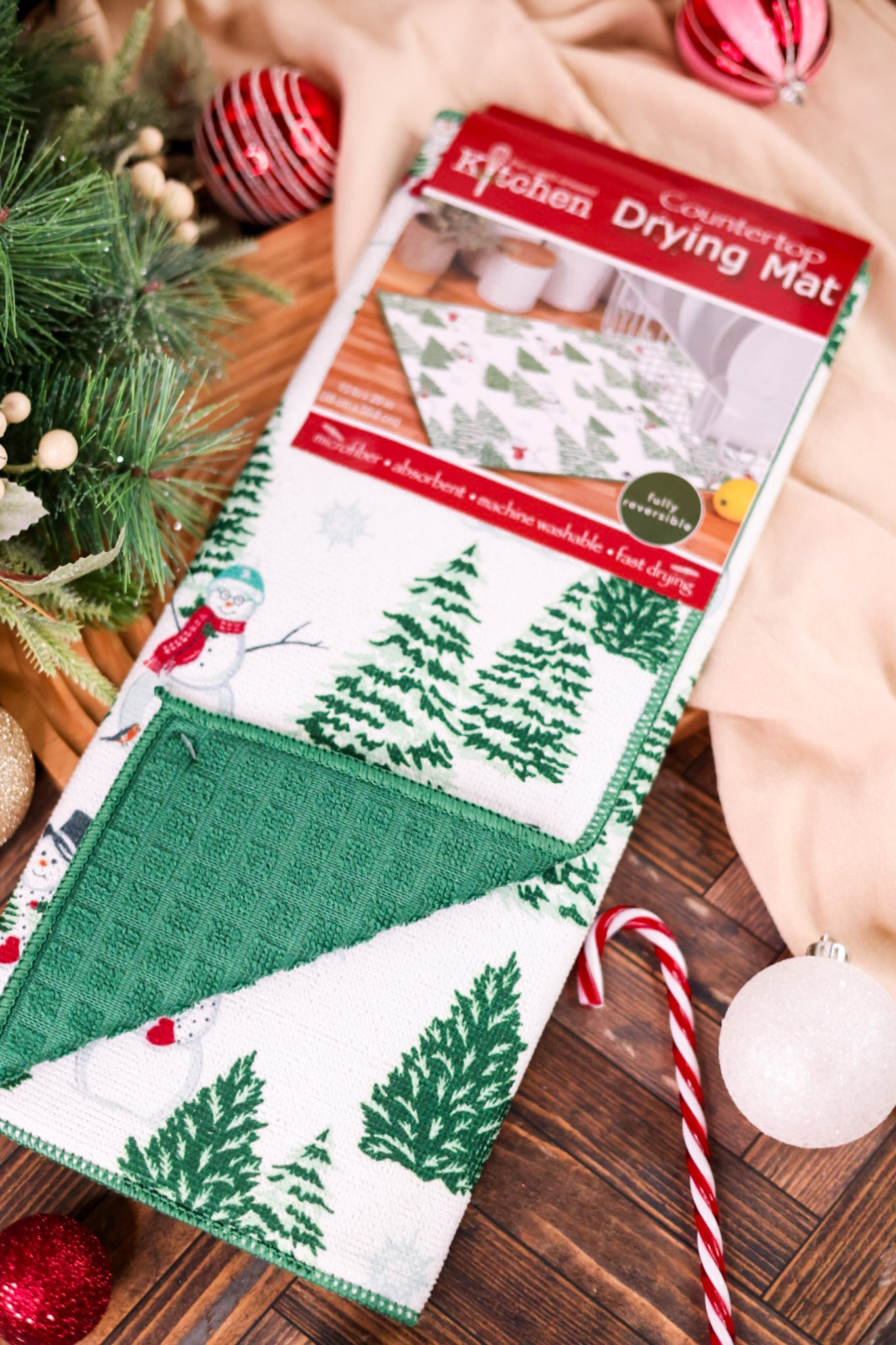 Snowman & Evergreen Kitchen Countertop Drying Mat