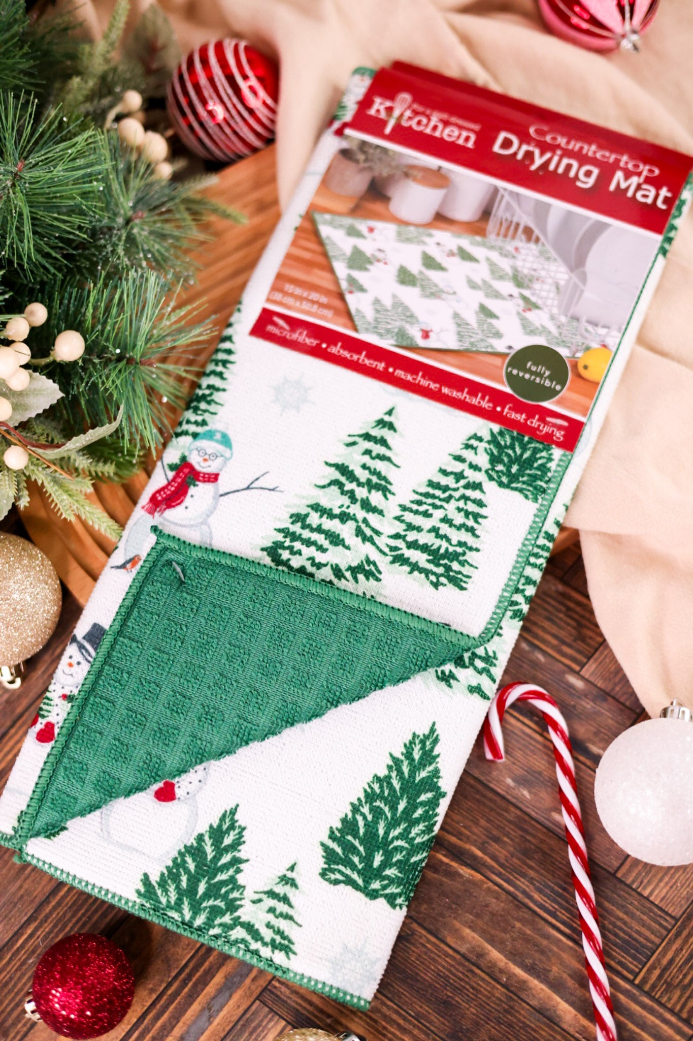 Snowman & Evergreen Kitchen Countertop Drying Mat