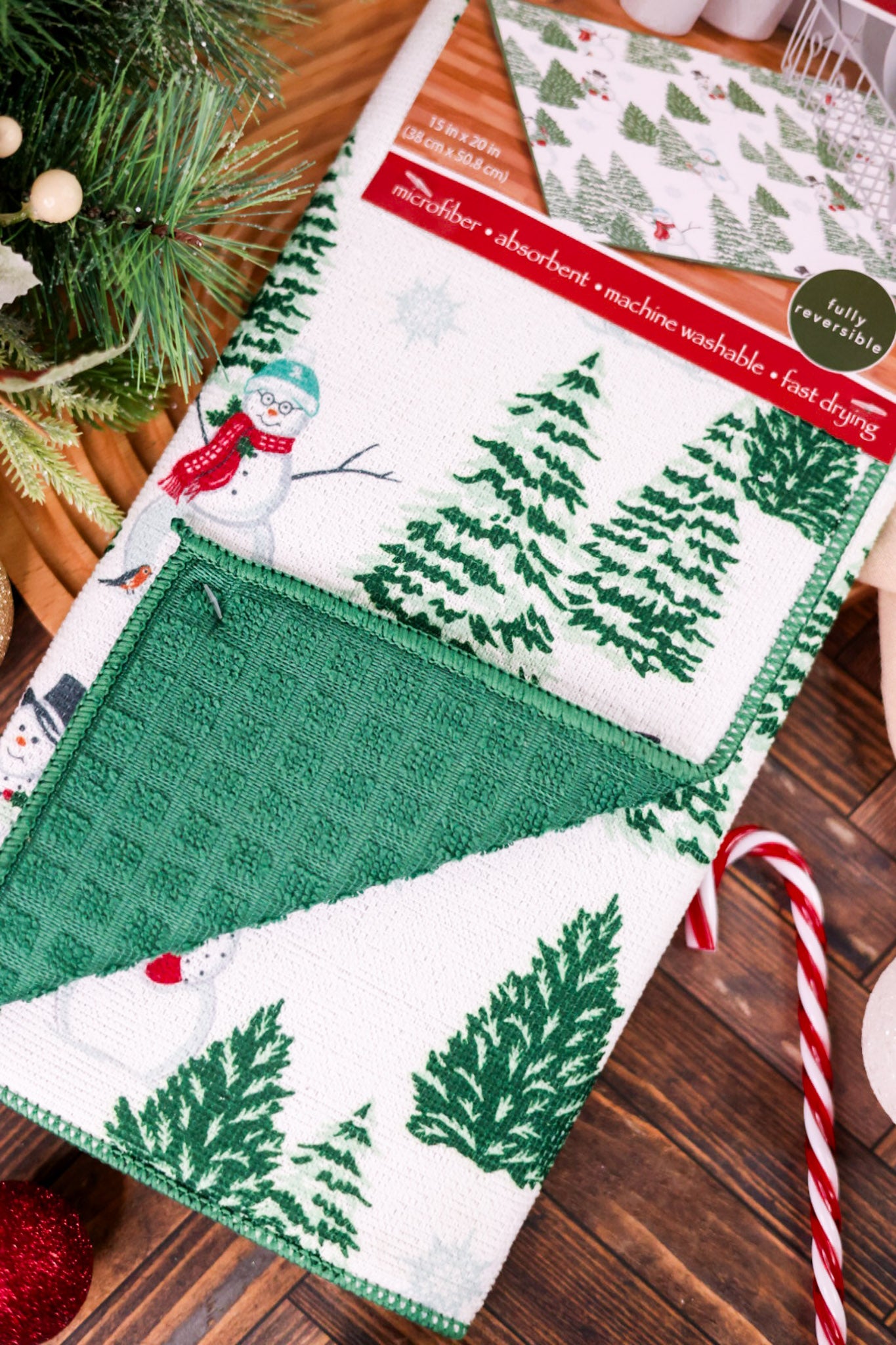 Snowman & Evergreen Kitchen Countertop Drying Mat
