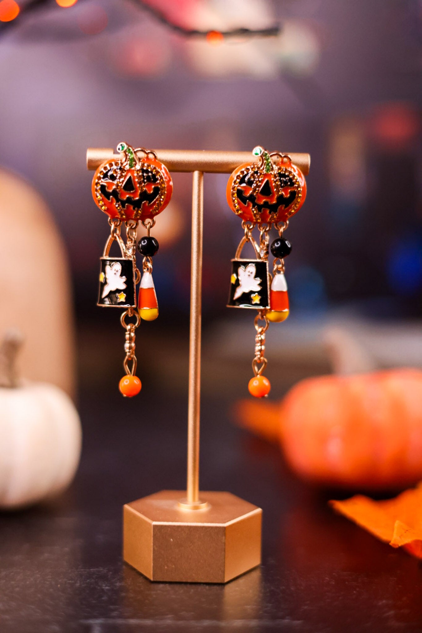 Sparkling Jack-O-Lantern Dangle Earrings