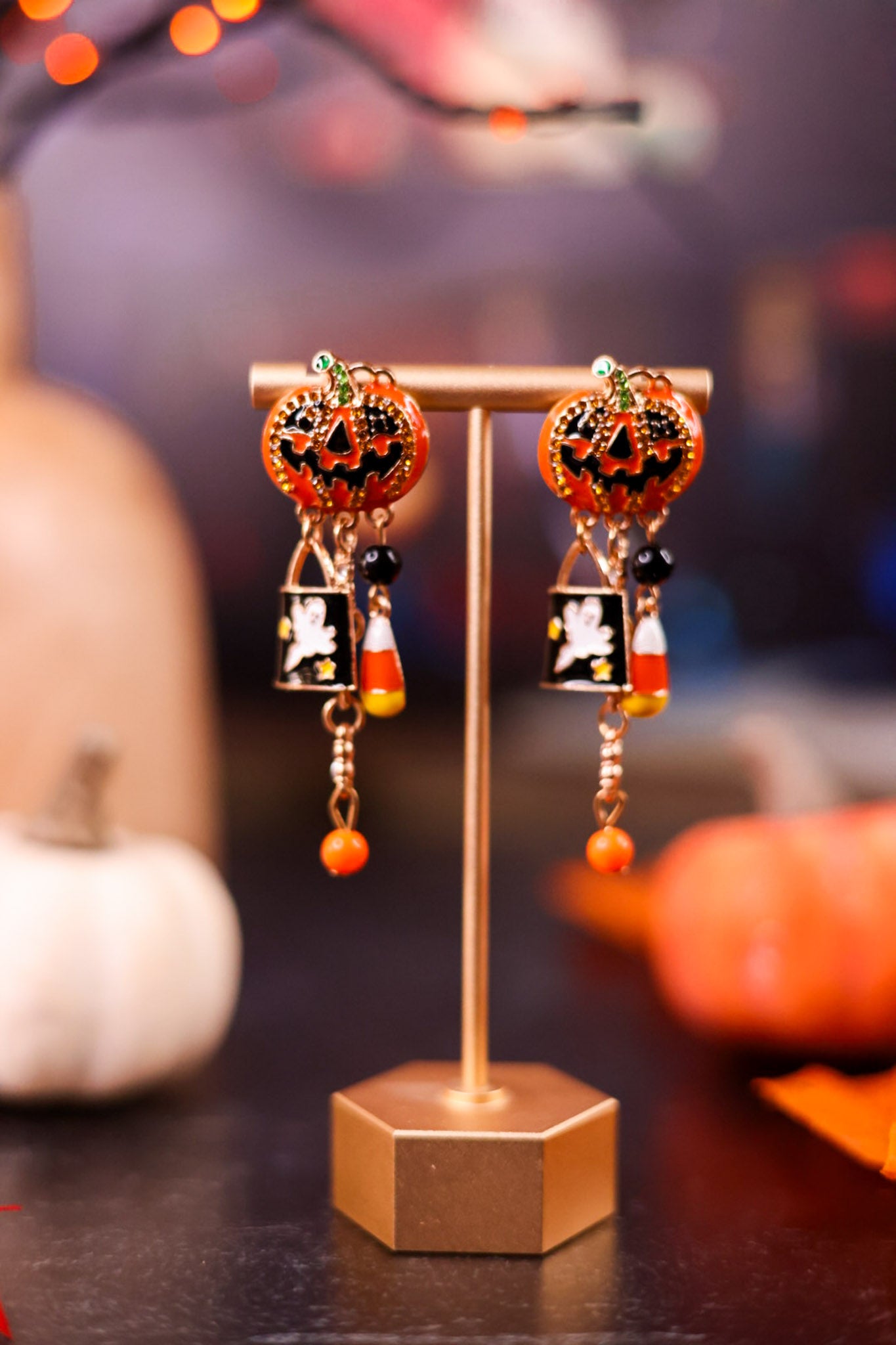 Sparkling Jack-O-Lantern Dangle Earrings