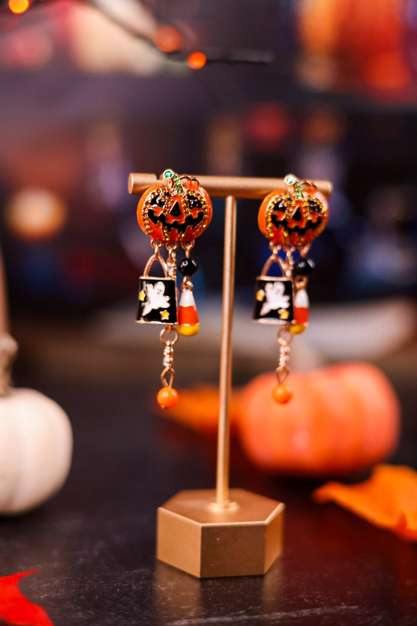 Sparkling Jack-O-Lantern Dangle Earrings
