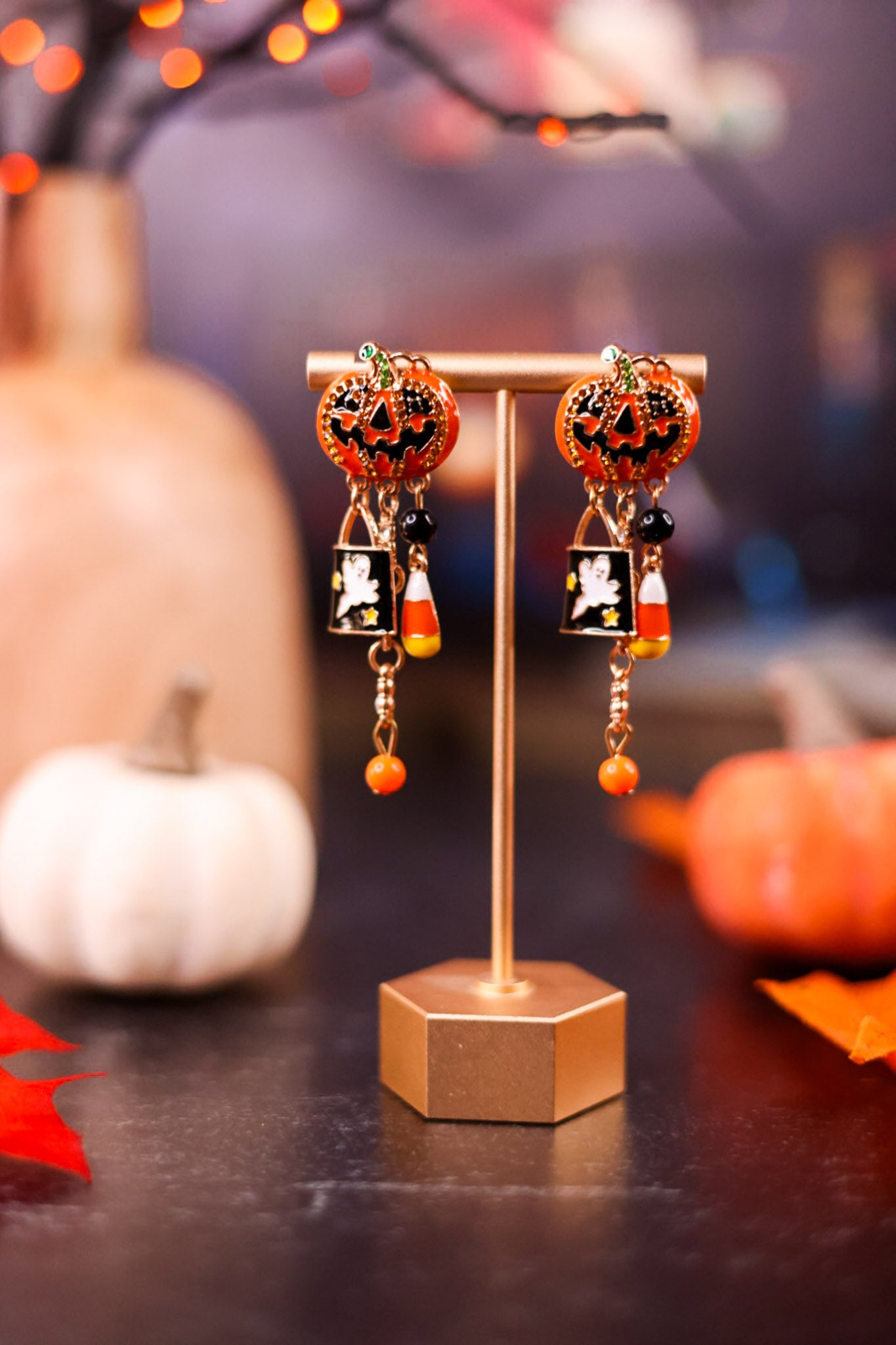 Sparkling Jack-O-Lantern Dangle Earrings