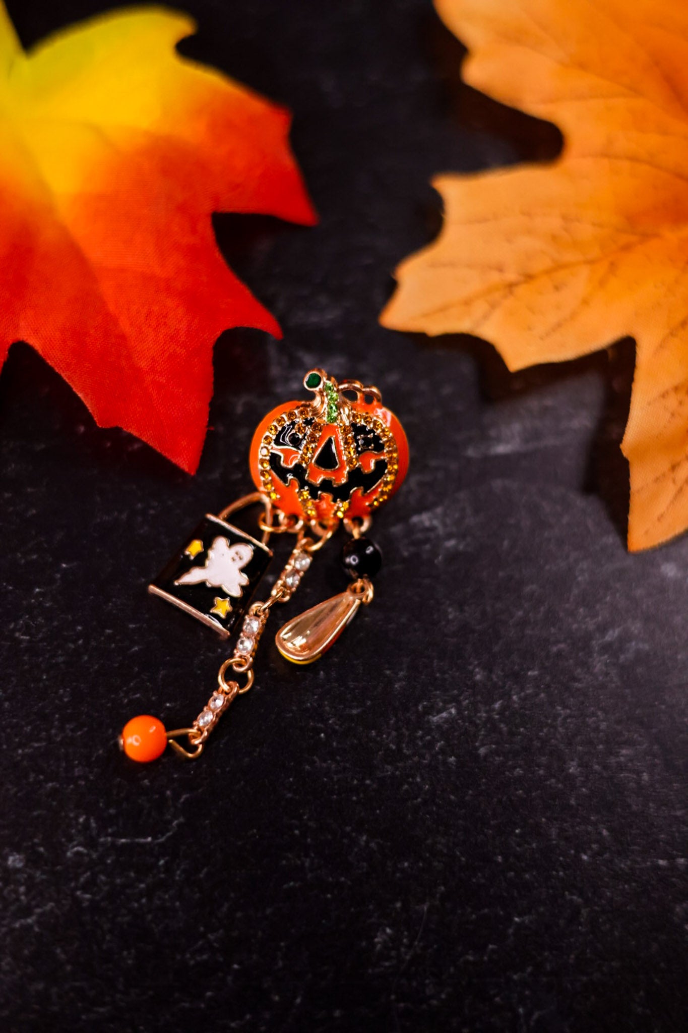 Sparkling Jack-O-Lantern Dangle Earrings