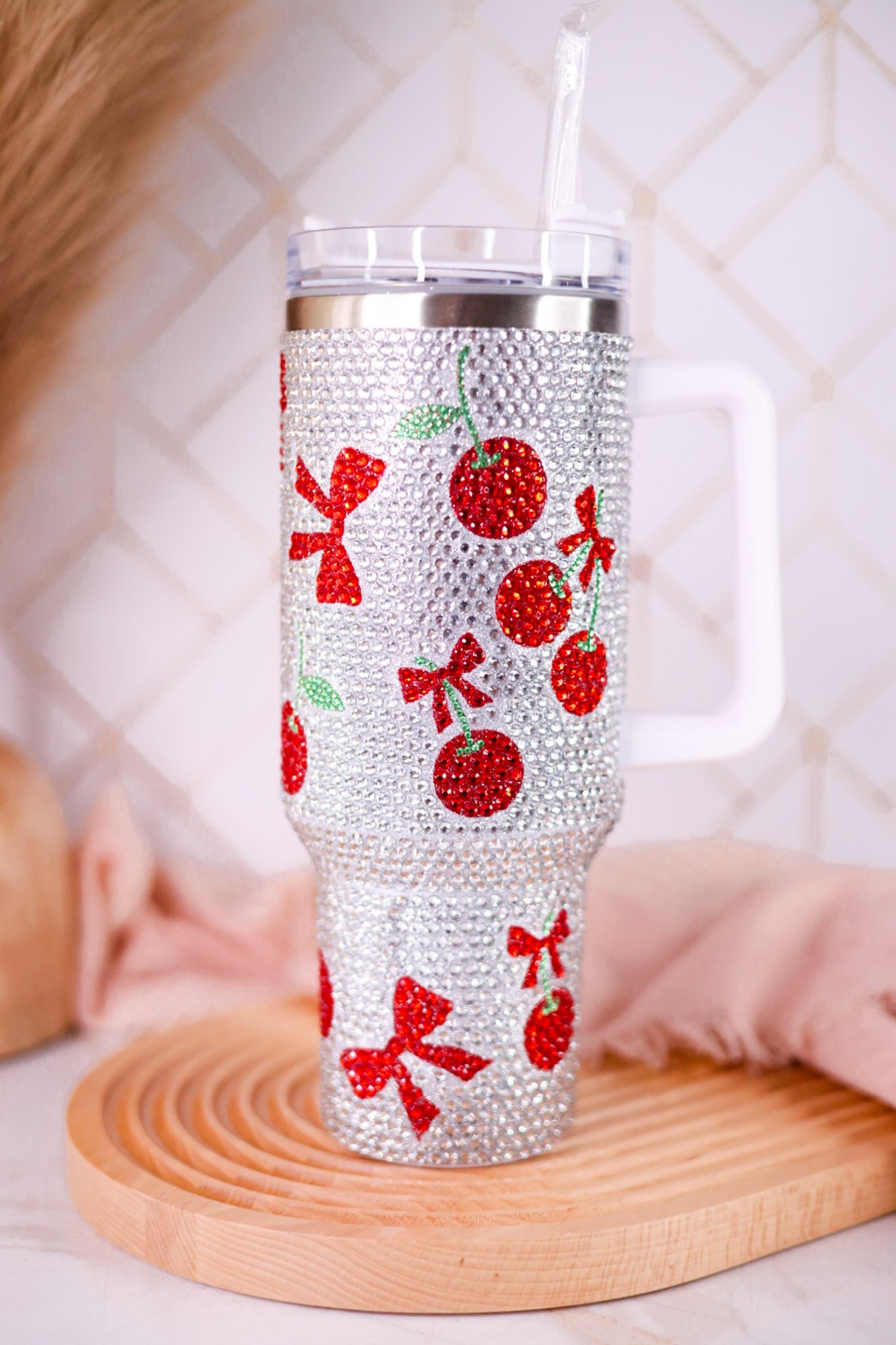 40oz Crystal Cherries Rhinestone Tumbler