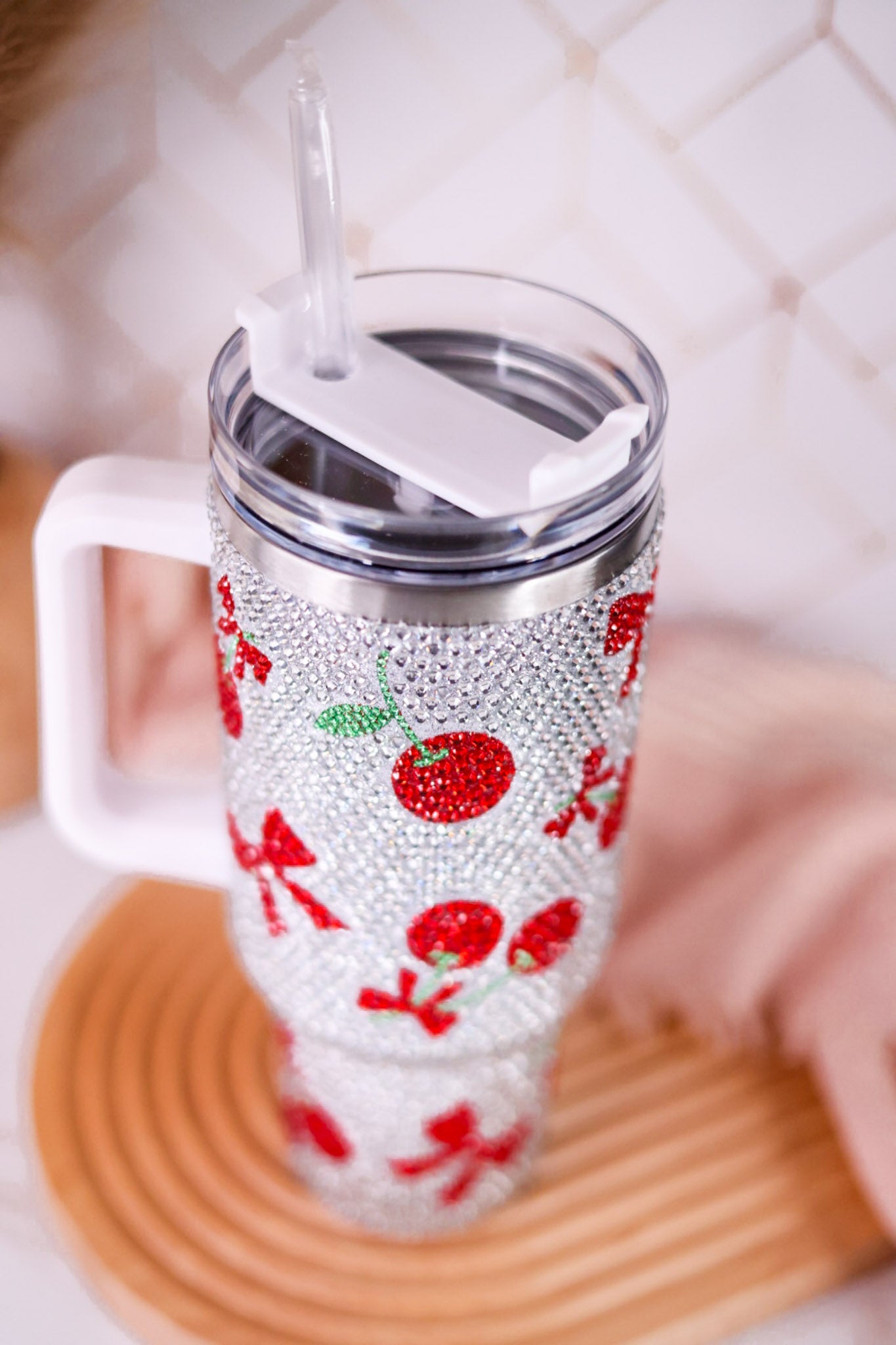 40oz Crystal Cherries Rhinestone Tumbler