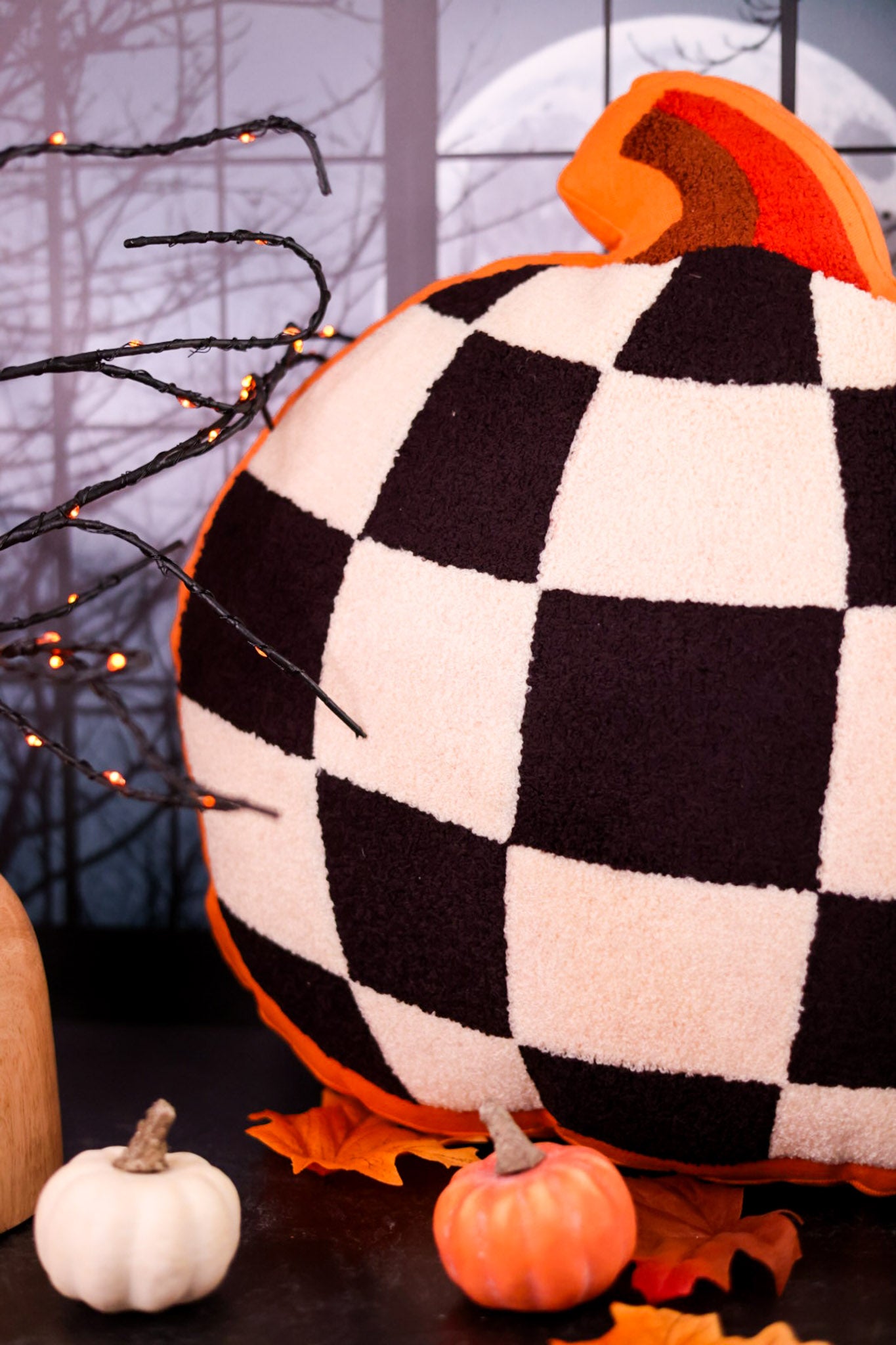 Pumpkin Shaped Black & White Checkered Pillow