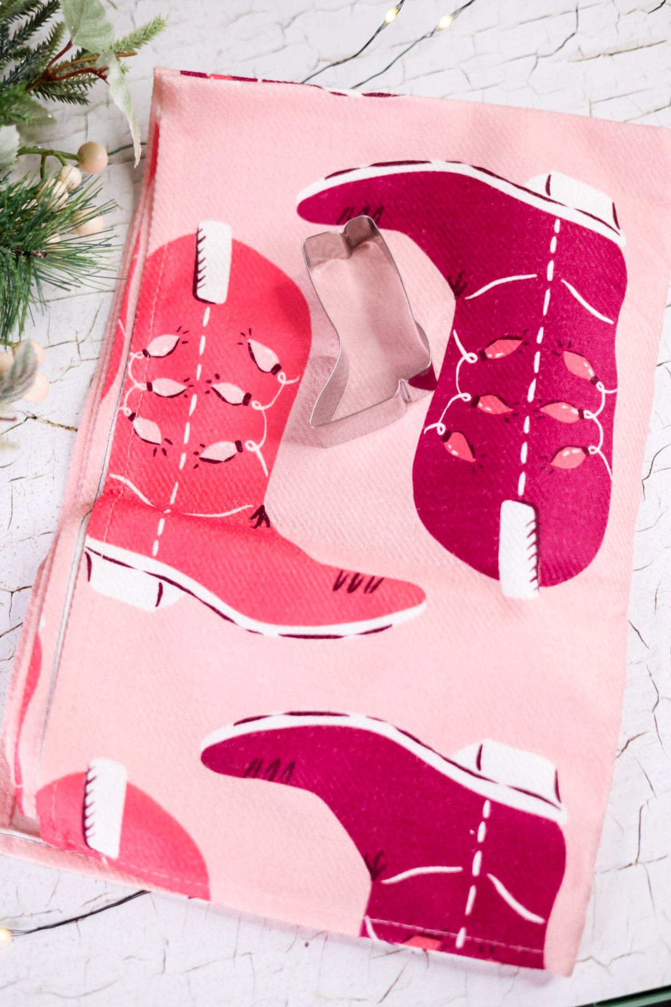 Cowboy Santa Tea Towel & Cowboy Boot Cookie Cutter Set