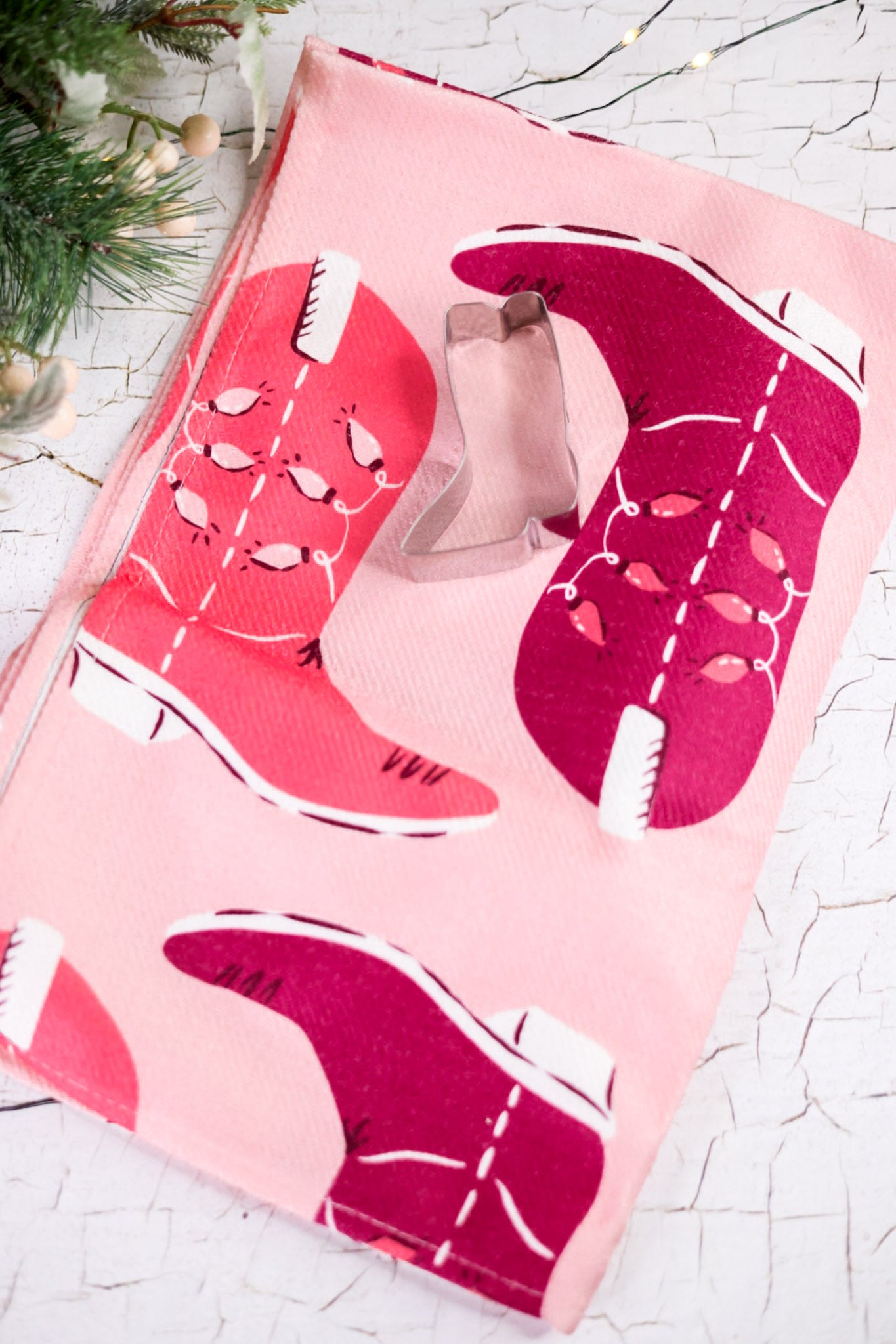 Cowboy Santa Tea Towel & Cowboy Boot Cookie Cutter Set